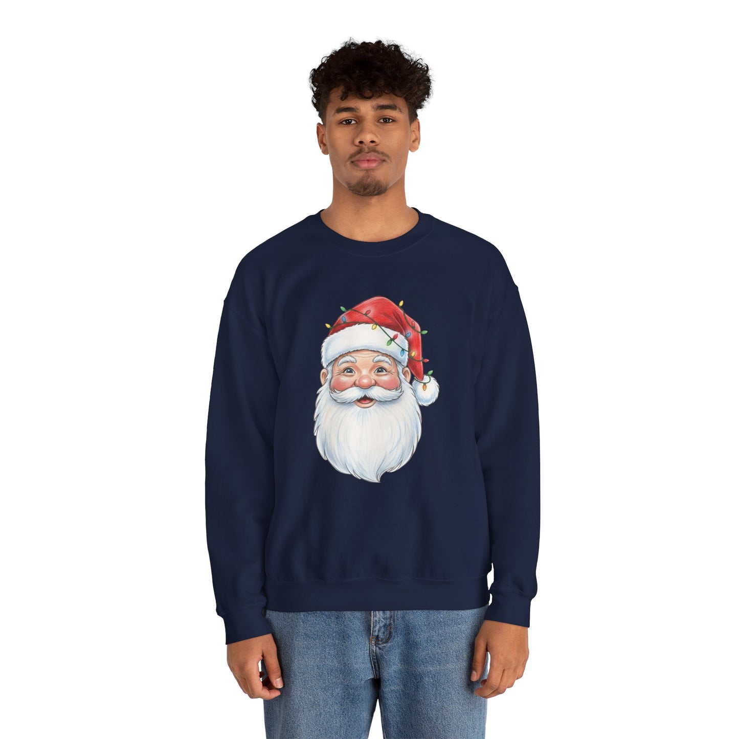Santa Claus Christmas Sweatshirt, Vintage Santa Crewneck, Holiday Santa Face Sweater, Cute Christmas Lights Santa Shirt, Funny Xmas Sweatshirt