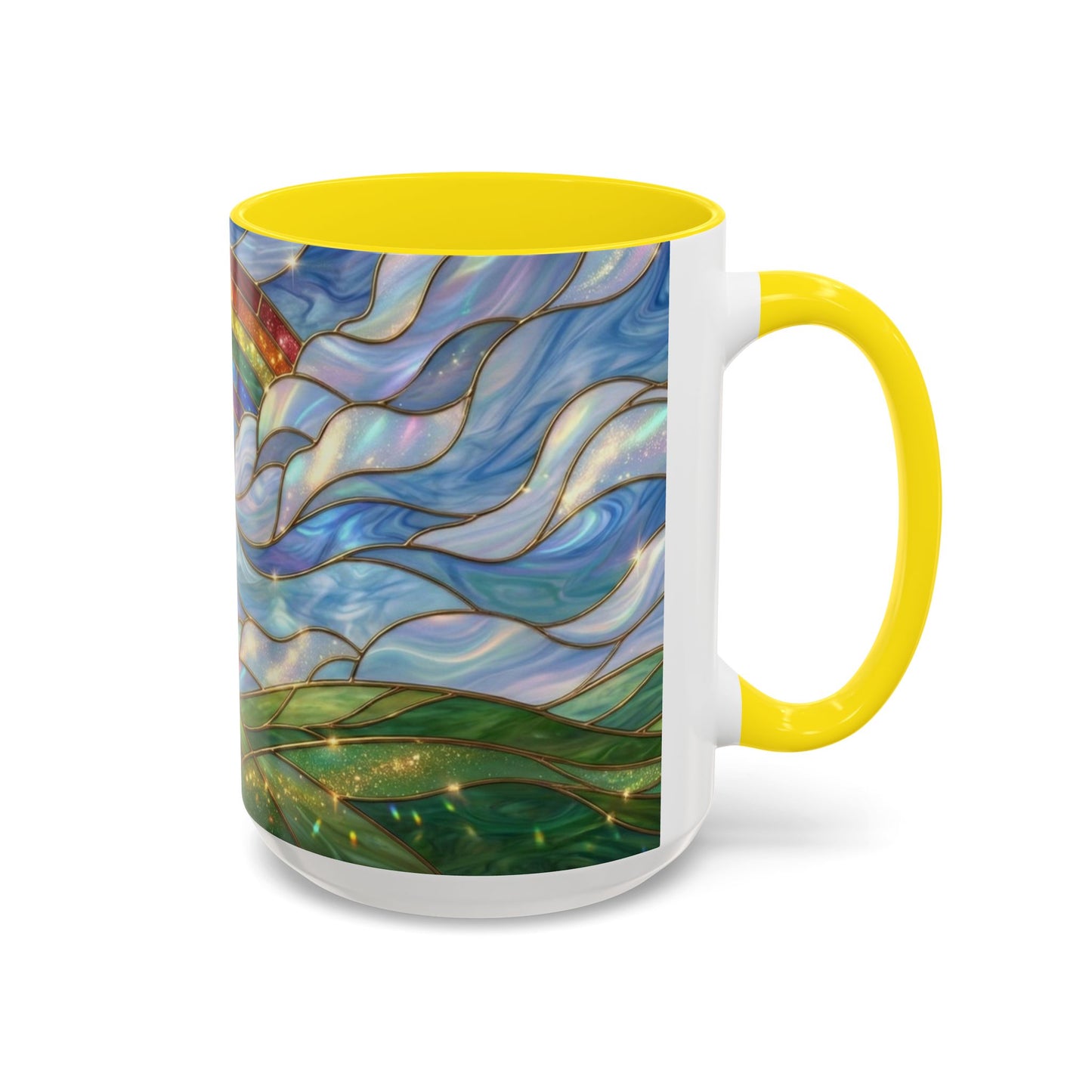 Stained Glass Rainbow Mug, Pot Of Gold Coffee Cup, St Patricks Day Gift, Whimsical Magical Art Mug, Lucky Irish Leprechaun Treasure
