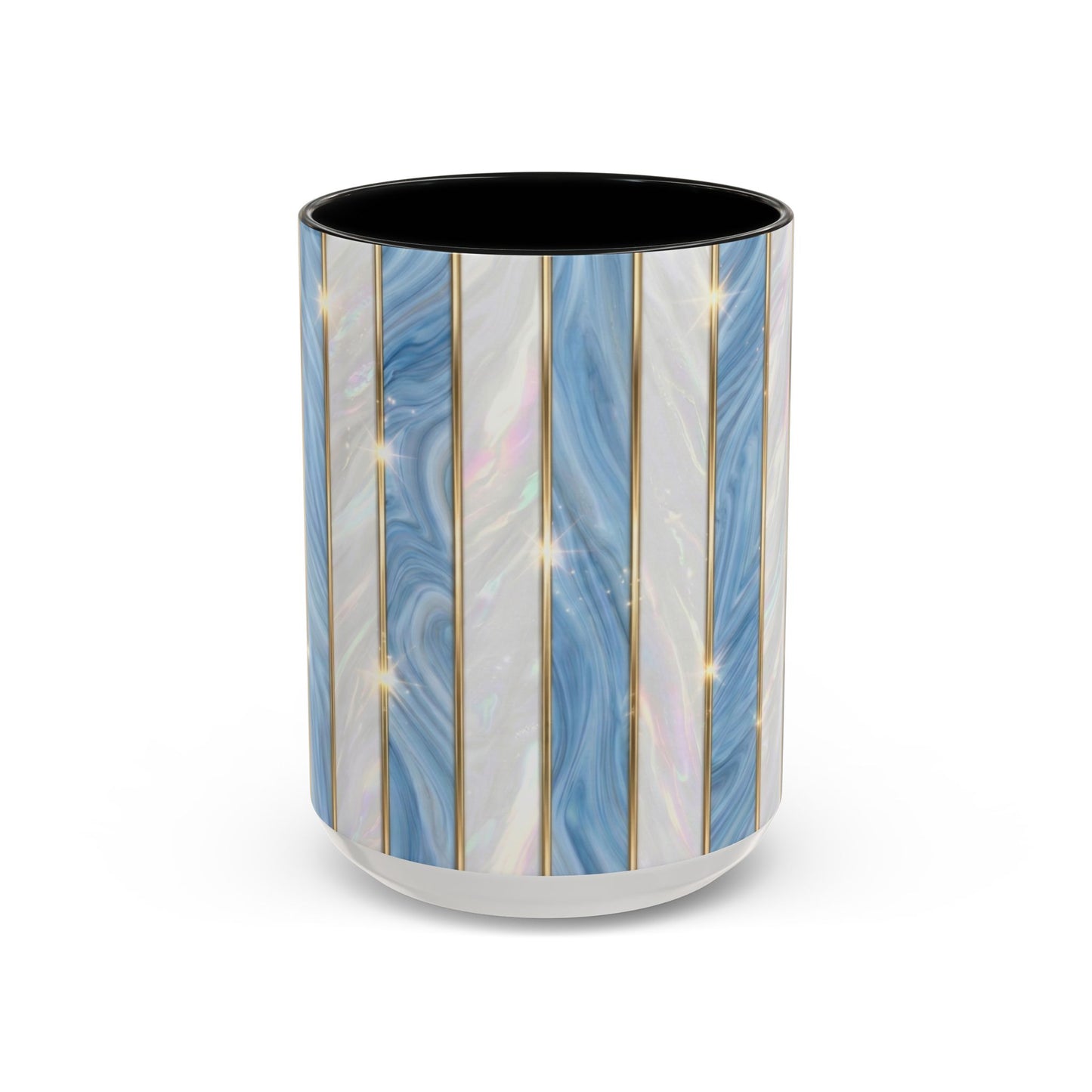 Faux Stained Glass Mug, Blue Pearlescent Coffee Cup, Art Deco Stained Glass Decor, Elegant Gold Stripe Teacup, Unique Art Gift For Her