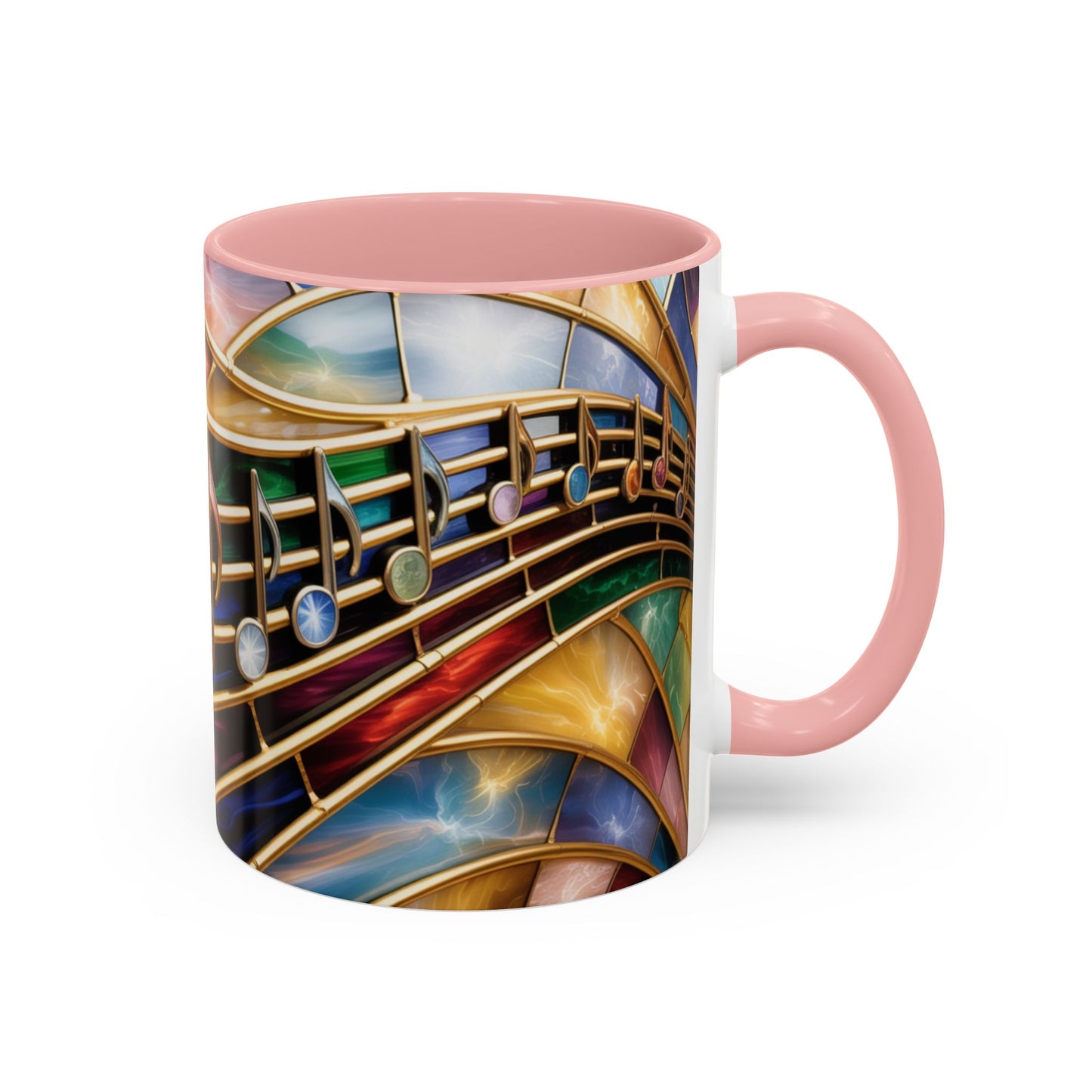 Stained Glass Music Mug, Musical Notes Coffee Cup, Colorful Treble Clef Mug, Musician Gift Idea, Music Lover Cup, Art Mug for Singers