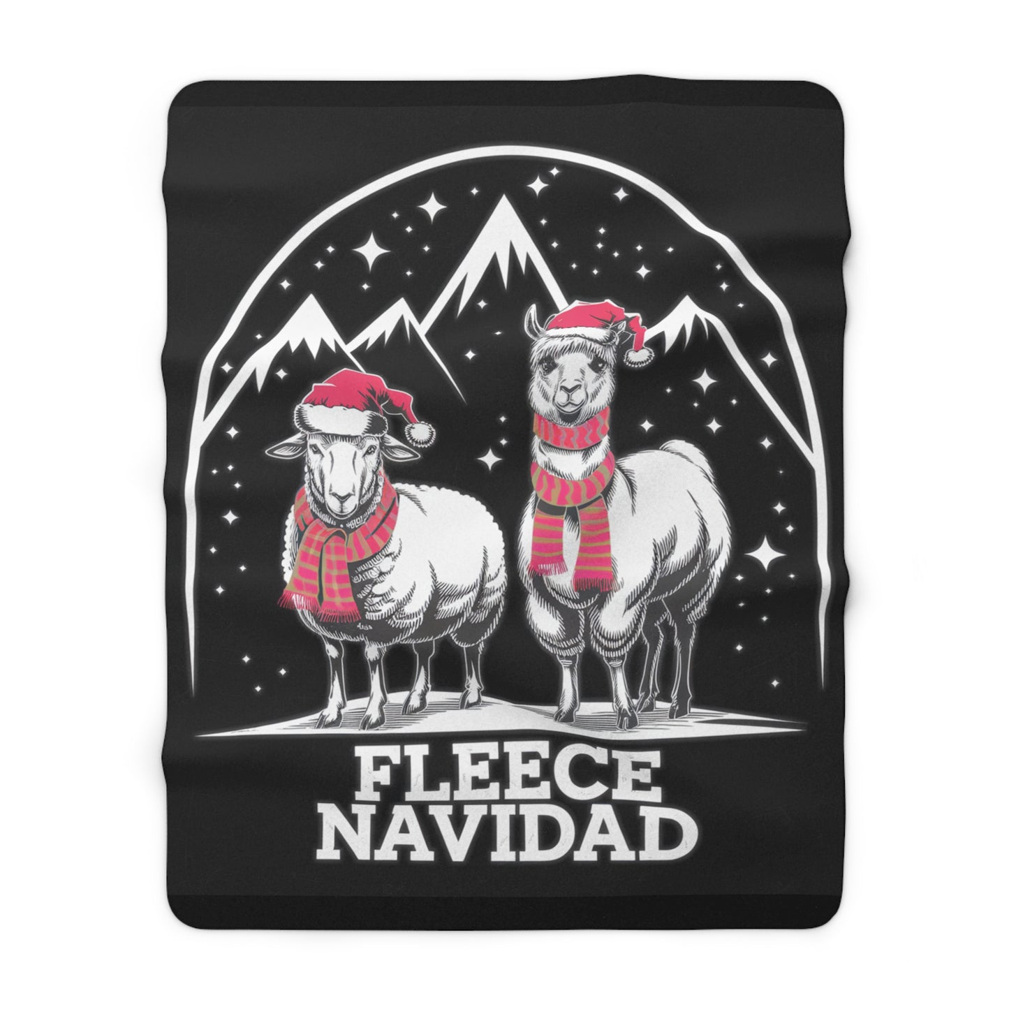 Sherpa Fleece Blanket - Fleece Navidad Sheep Llama Santa Hats,