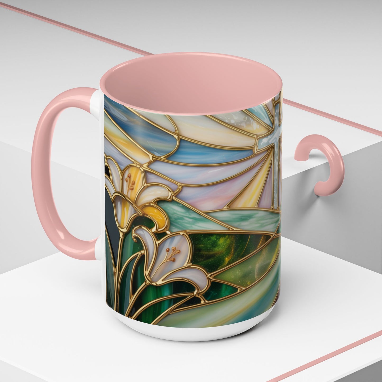 Stained Glass Cross Christian Mug • Inspirational Religious Coffee Cup • Colorful Faith Gift • Bible Verse Style Art • 11oz & 15oz