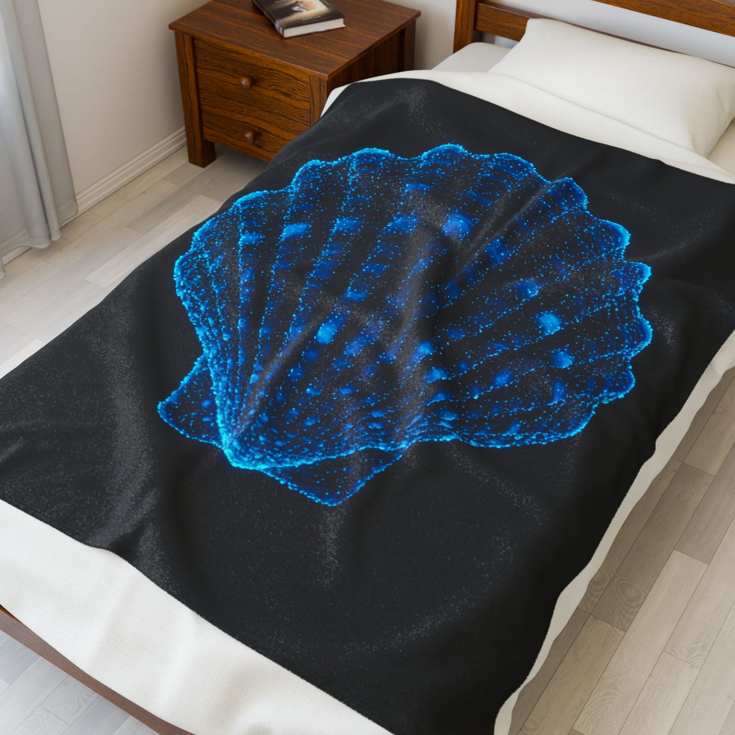 Plush Blanket with Bioluminescent Seashell Design Beach Decor Nautical Blanket