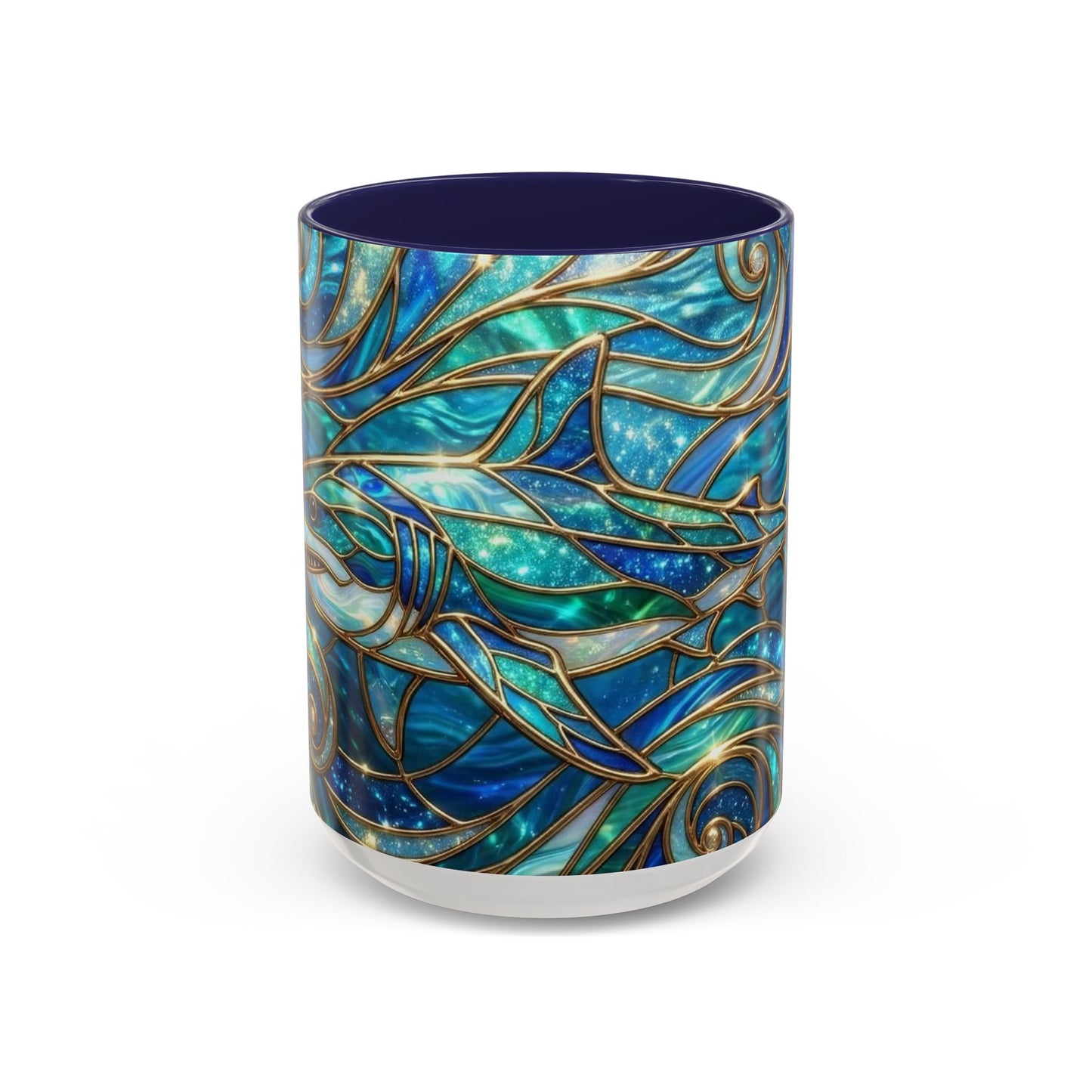 Stained Glass Shark Mug, Ocean Art Coffee Cup, Blue Shark Gift, Sea Life Ceramic Mug, Artistic Shark Design, Marine Lover Gift, Unique Ocean Mug
