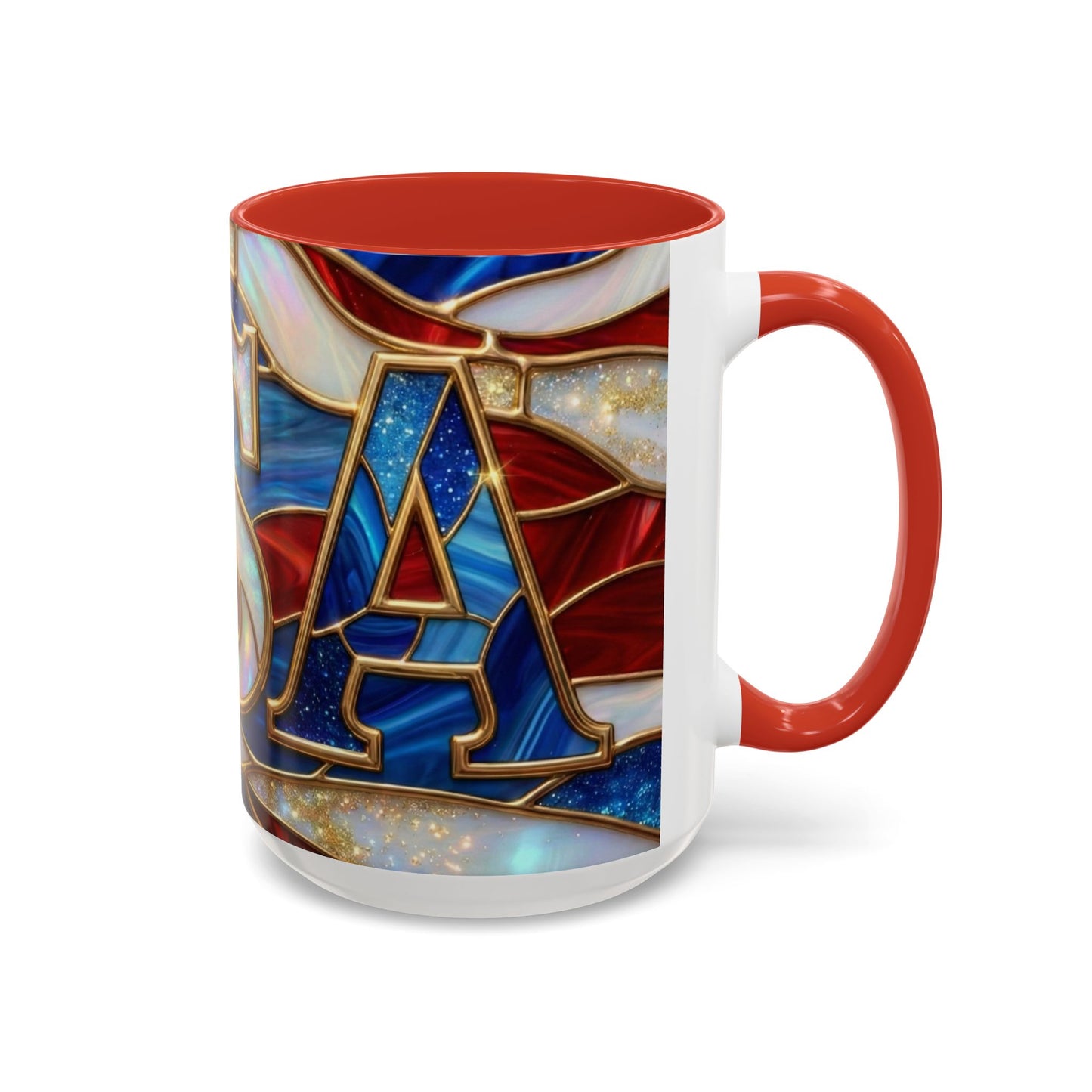 USA Patriotic Coffee Mug, Stained Glass USA Mug, Red White Blue Ceramic Mug, American Flag Style Mug, 11oz 15oz Mug