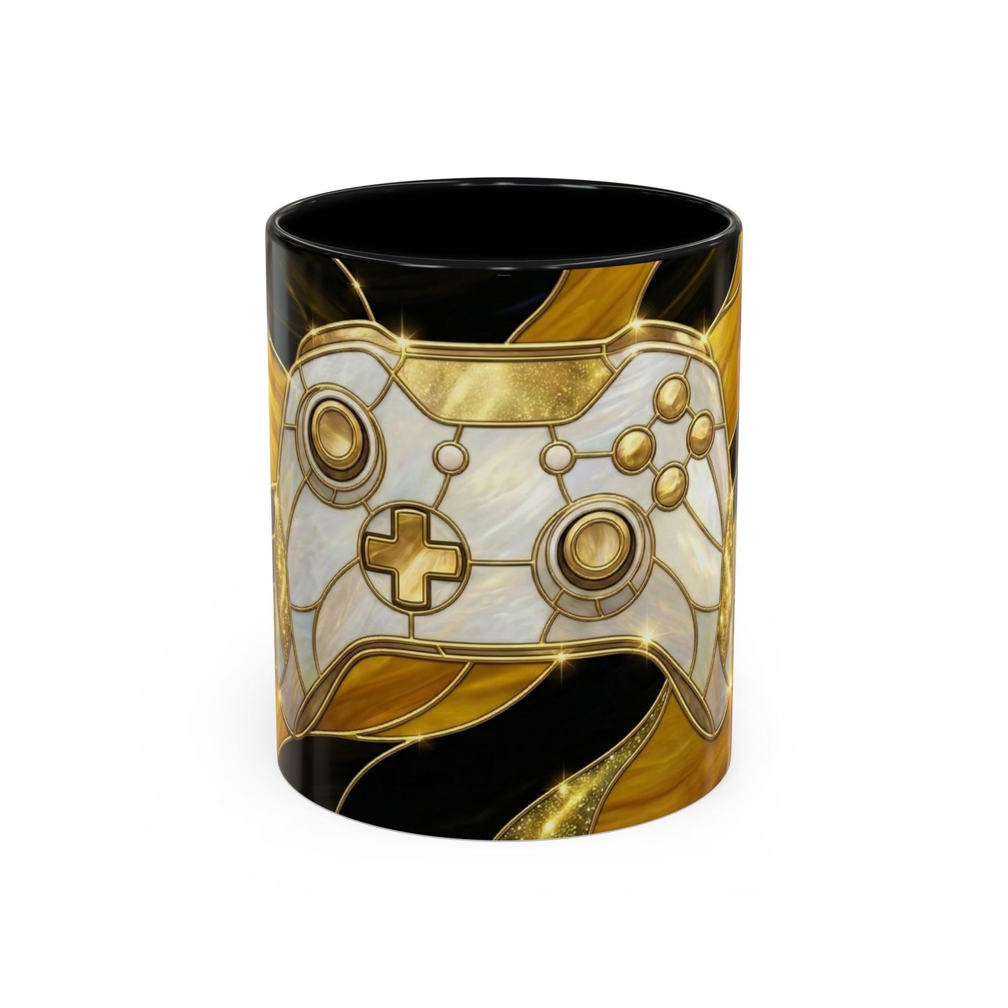 Stained Glass Gamer Mug, Gold Controller Coffee Cup, Video Game Gifts for Him, Gamer Boyfriend Gift, Teen Boy Gaming Mug, Desk Decor