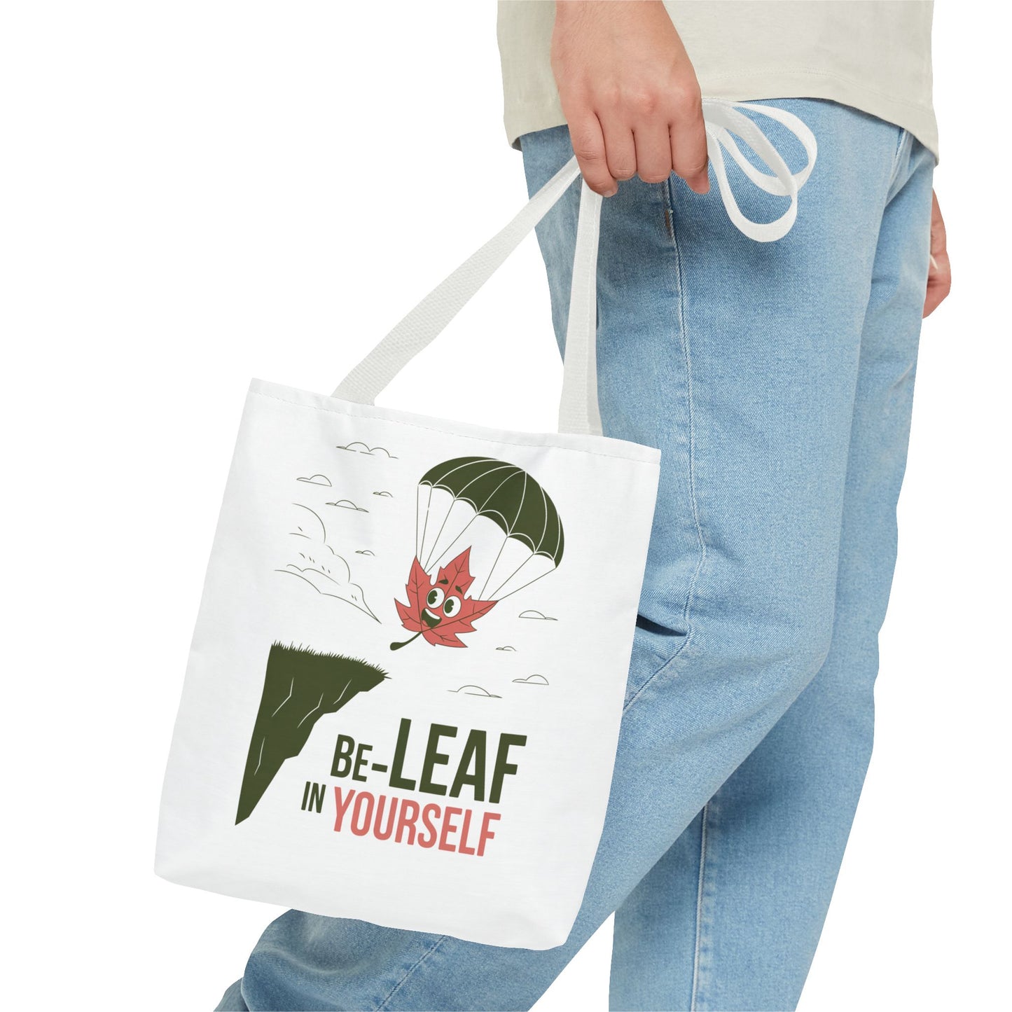 Tote Bag - Be-Leaf In Yourself Pun Design