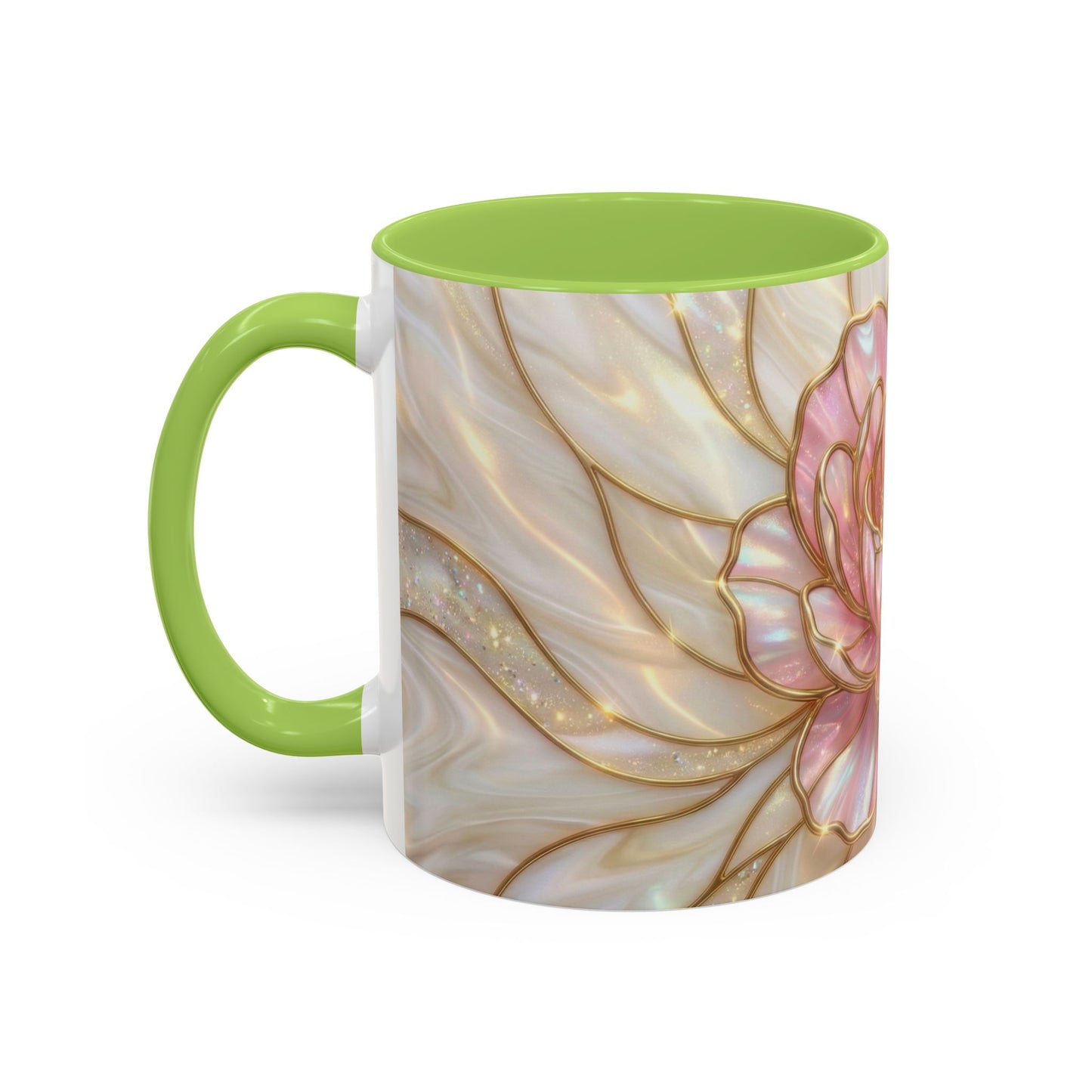 Pink Peony Stained Glass Mug, Gold Floral Coffee Cup, Elegant Flower Gift For Her, Fairycore Tea Cup, Mothers Day Present, Pearl Art Decor