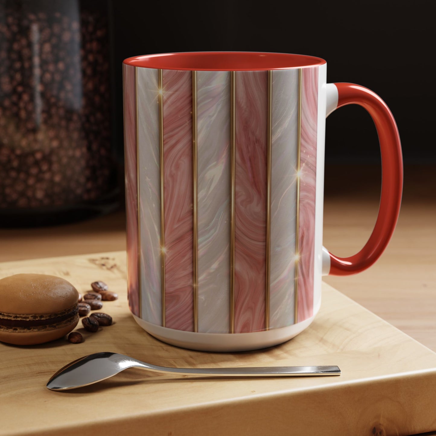 Pink Marble Coffee Mug, Gold Stripe Faux Agate Cup, Glam Desk Accessory, Elegant Tea Mug, Luxury Gift for Her, Chic Office Desk Decor