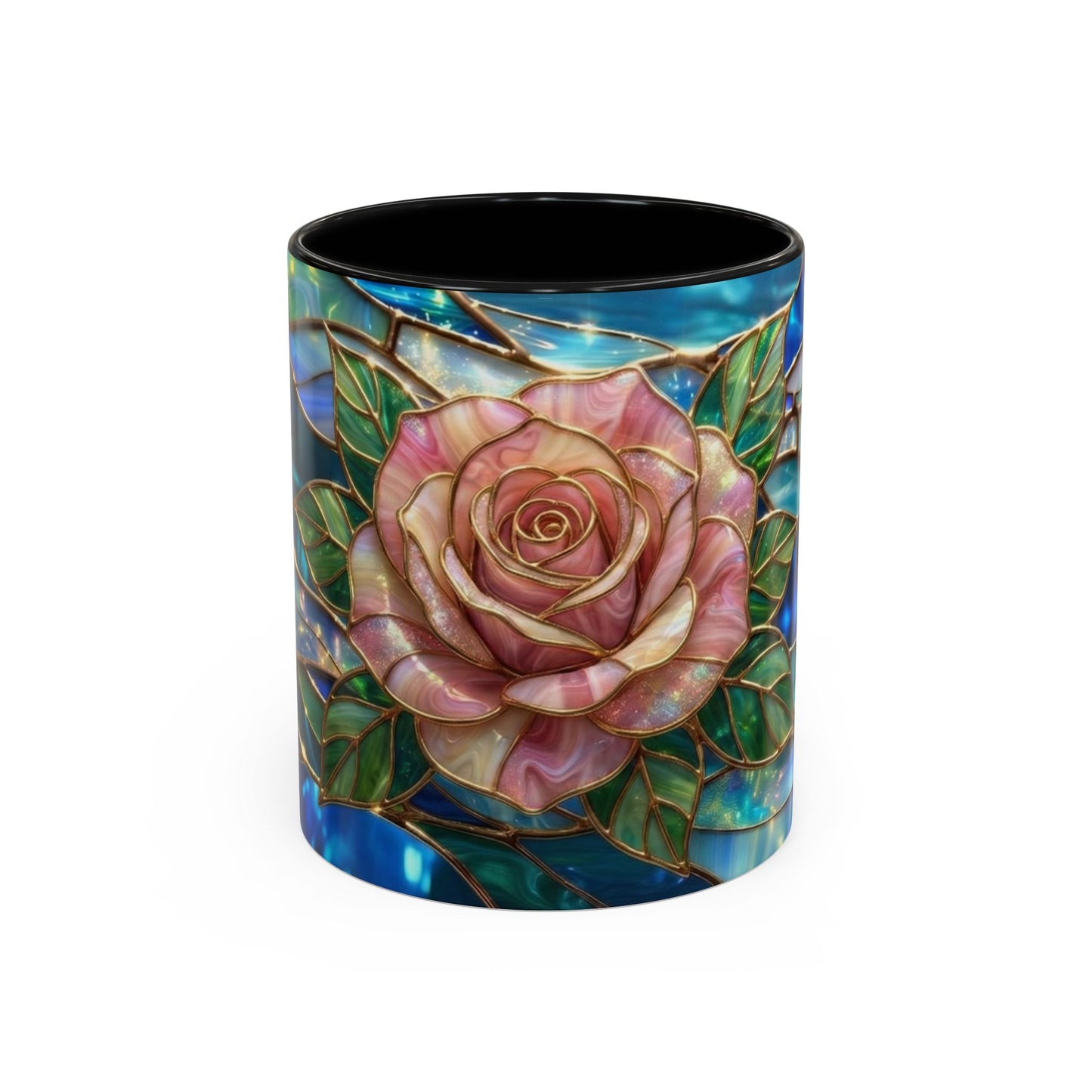 Stained Glass Rose Mug, Pink Flower Coffee Cup, Fantasy Floral Tea Cup, Magical Garden Gift, Galaxy Rose Art, Botanical Lover Present