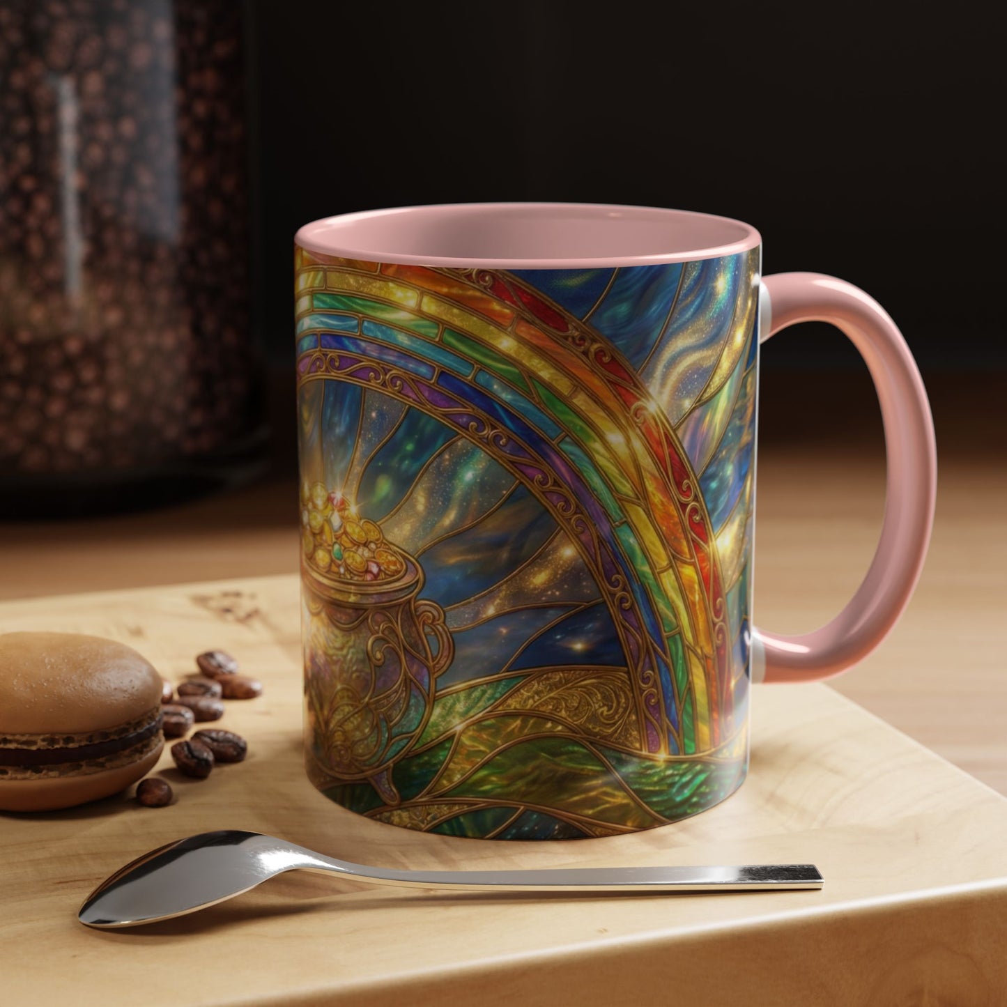 Stained Glass Pot of Gold Mug, Rainbow Coffee Cup, St Patricks Day Gift, Magical Fantasy Tea Mug, Celestial Drinkware, Lucky Irish Gift