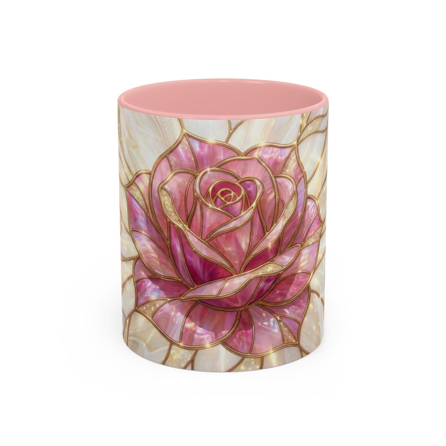 Pink Rose Stained Glass Mug, Gold Floral Coffee Cup, Romantic Flower Tea Cup, Gardener Gift For Mom, Botanical Art, Wife Birthday Gift