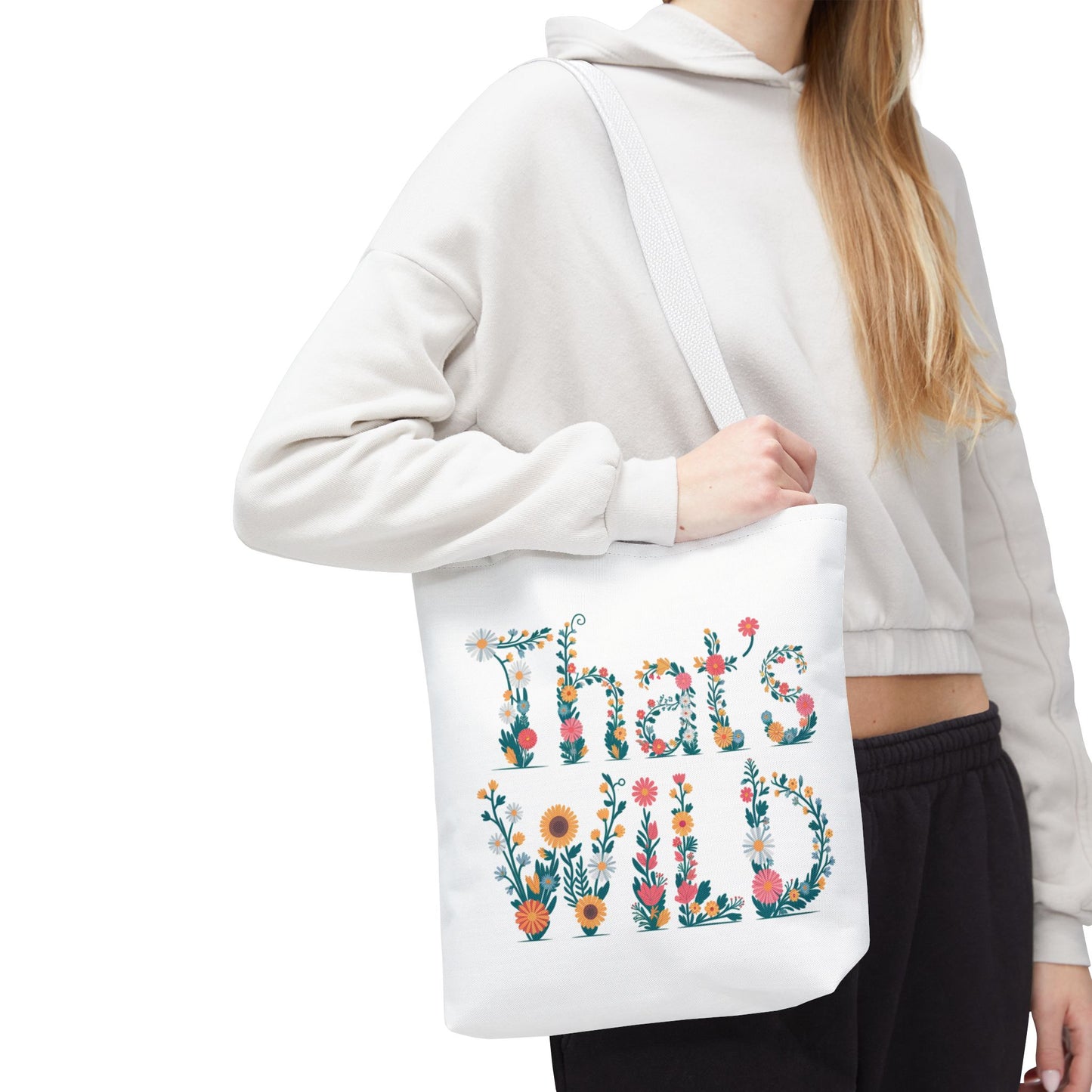 That’s Wild Floral Tote Bag – Cute Boho Canvas Bag With Colorful Flower Lettering, Eco Reusable Shopping Tote, Nature Lover Gift For Everyday Style
