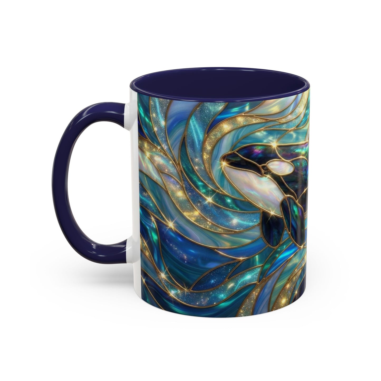 Orca Coffee Mug, Killer Whale Mug, Stained Glass Orca Art Mug, Ocean Animal Coffee Cup, Marine Life Gift, 11oz 15oz Ceramic Mug