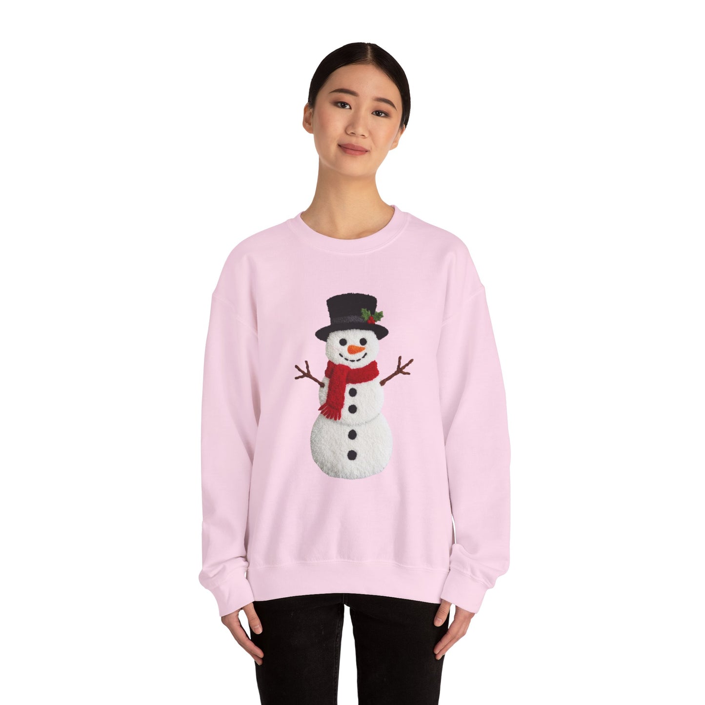 Faux Patchwork Crochet Snowman Sweatshirt, Winter Snowman Crewneck, Cozy Holiday Sweater, Christmas Sweatshirt, Festive Winter Shirt, unisex gift