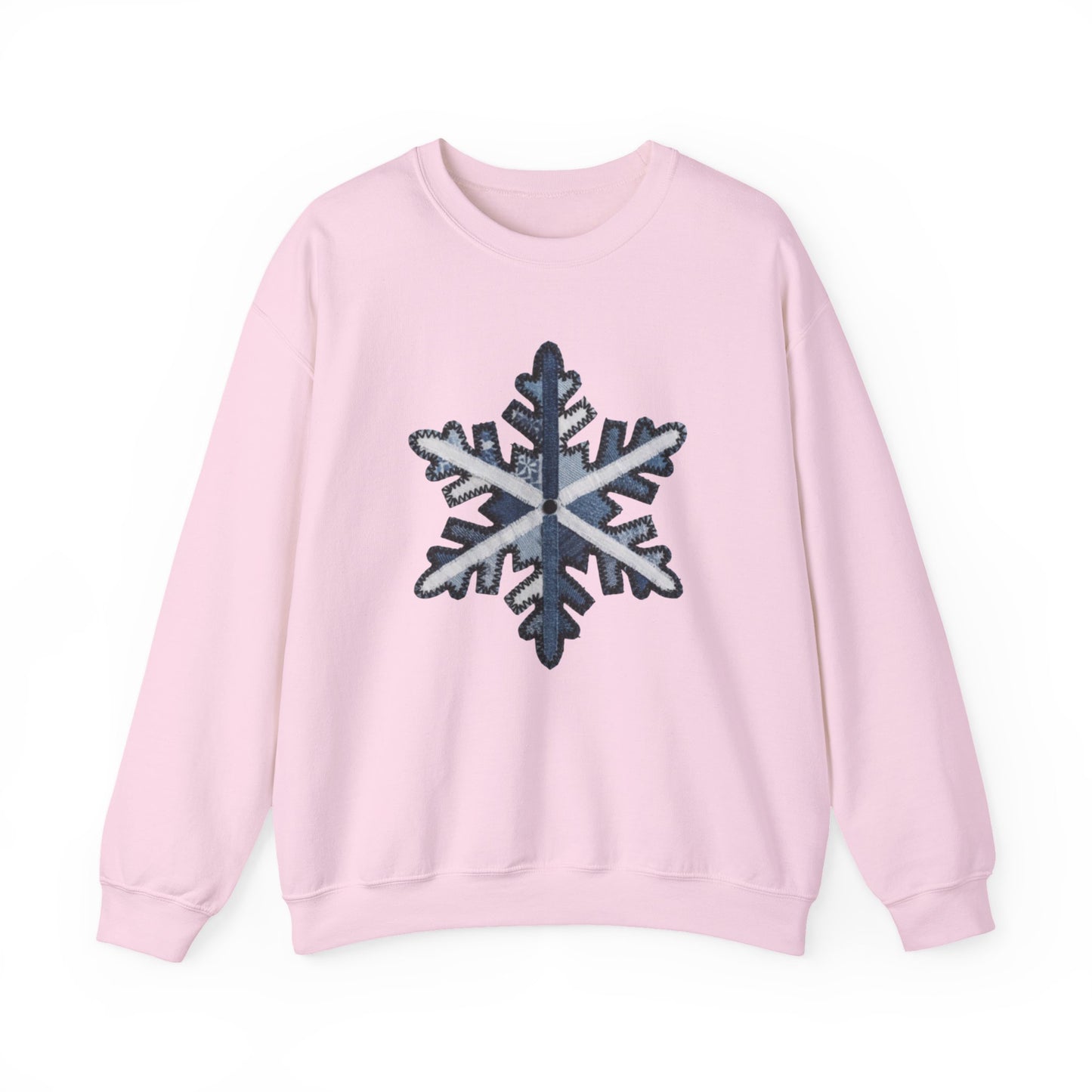 Faux Patchwork Snowflake Sweatshirt, Winter Snowflake Crewneck, Cozy Christmas Sweatshirt, Holiday Patchwork Sweater, Winter Gift