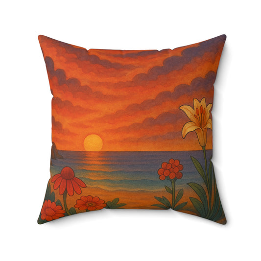 Square Pillow Floral Ocean Sunset Watercolor Nautical Decor Beach Throw Ocean Pillow Seaside