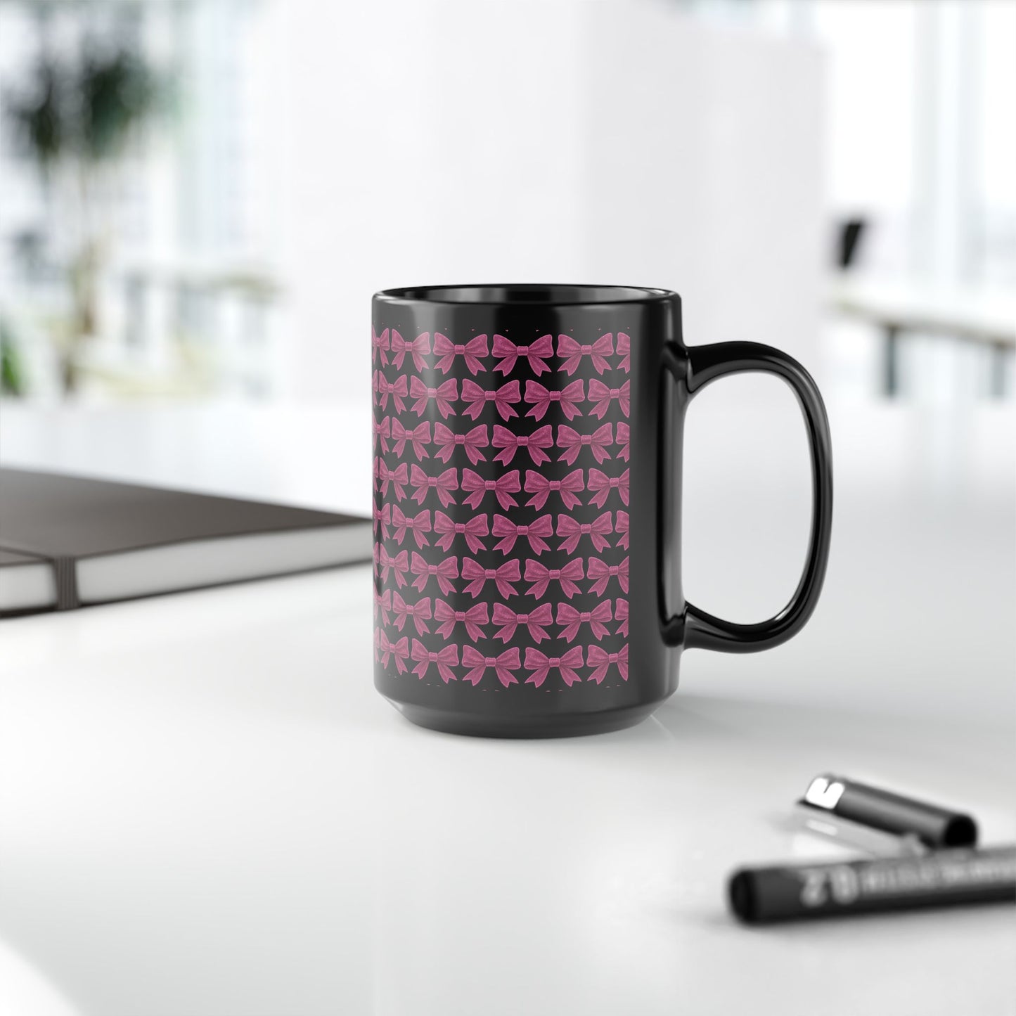 Black Bow Pattern Mug, Pink Bow Aesthetic Mug, Coquette Coffee Mug, Girly All Over Bow Cup, Cute Trendy Mug, Gift For Her