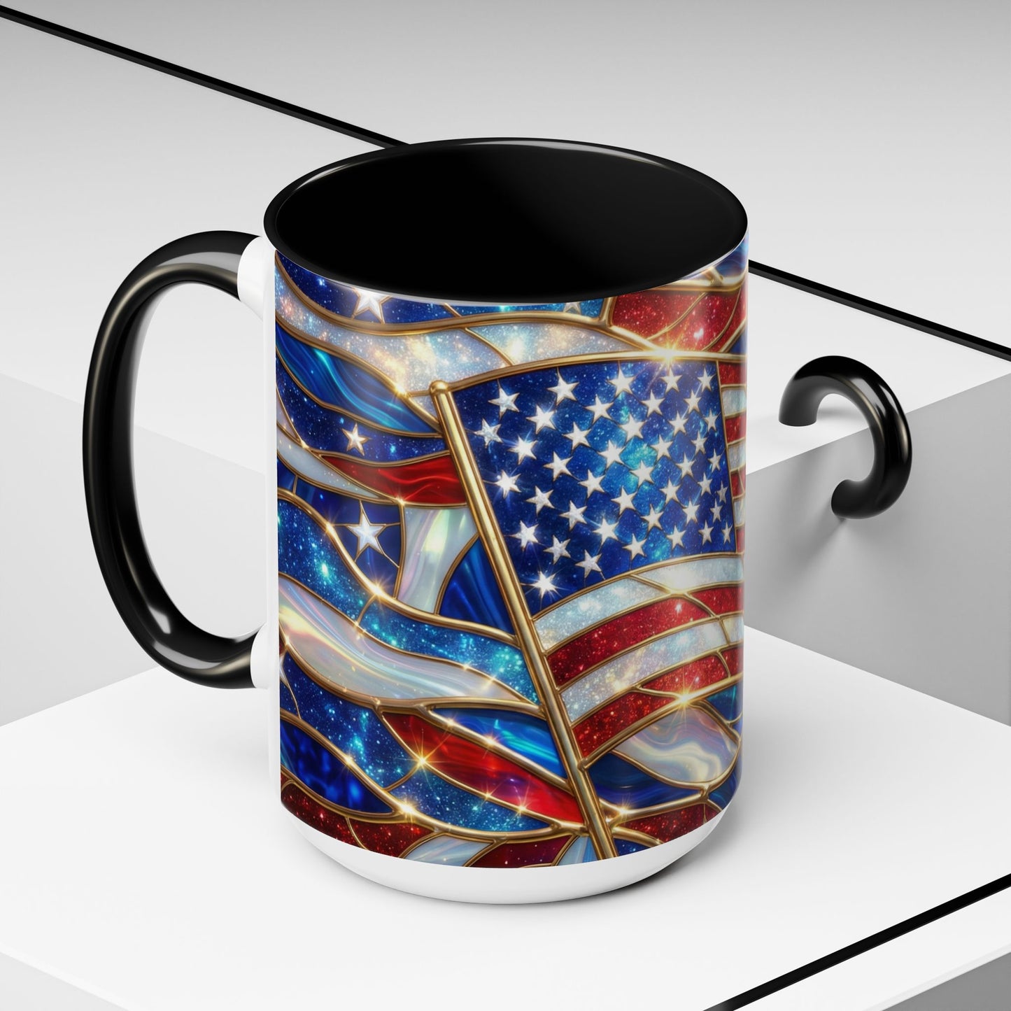 American Flag Mug, Stained Glass Flag Coffee Mug, Patriotic Mug, USA Flag Cup, Fourth Of July Gift, Veterans Gift Mug