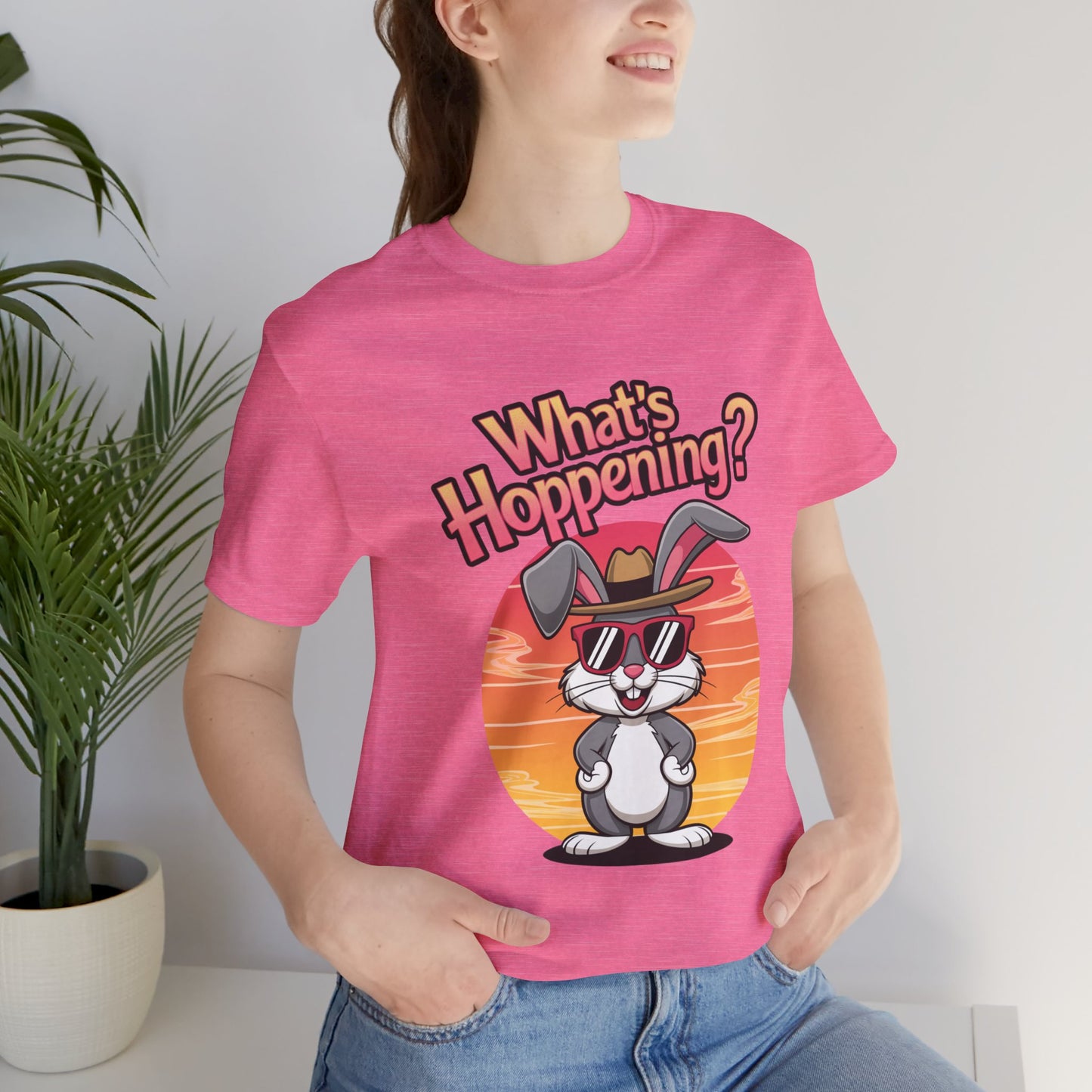 What’s Hoppening Funny Bunny Shirt – Cute Rabbit Pun T-Shirt – Sunset Graphic Tee for Animal Lovers, Easter, and Pun Enthusiasts