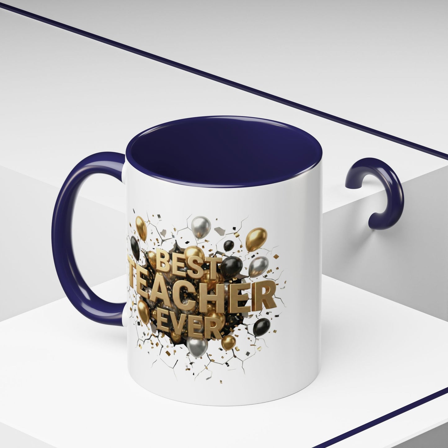 Personalized Teacher Mug, Best Teacher Ever Gift, Custom Educator Coffee Cup, 3D Gold Balloon Design, Teacher Appreciation Present