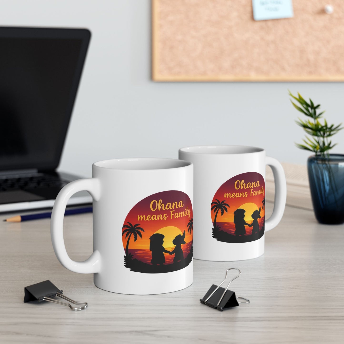 Ohana Means Family Mug – Cute Hawaiian Coffee Cup, Tropical Sunset Gift, Family Inspired Mug for Mom, Wife, or Best Friend