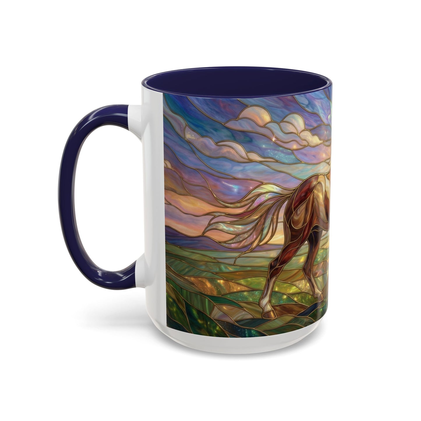 Stained Glass Horse Mug, Horse Coffee Mug, Running Horse Art Cup, Equestrian Gift Mug, Nature Art Mug, Horse Lover Gift