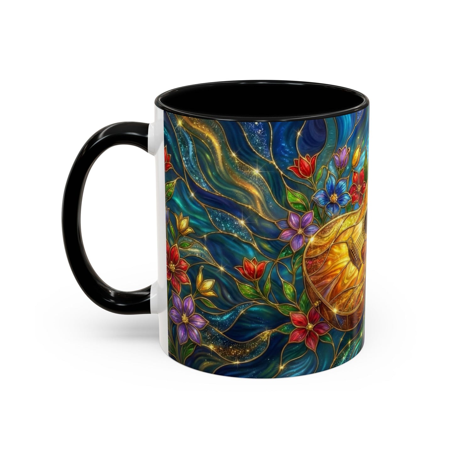 Guitar Coffee Mug, Stained Glass Guitar Art Mug, Music Lover Gift, Floral Acoustic Guitar Mug, Ceramic Coffee Cup, Unique Musician Gift, 11oz