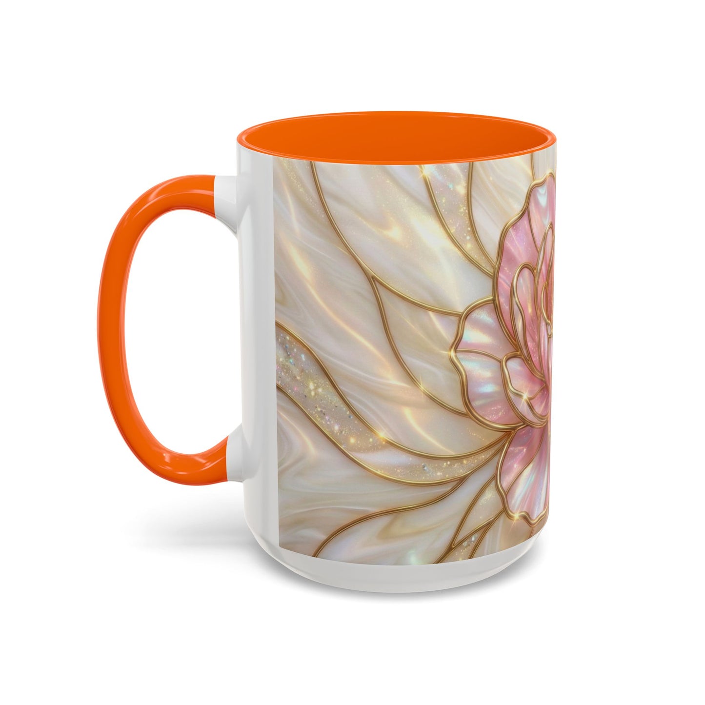 Pink Peony Stained Glass Mug, Gold Floral Coffee Cup, Elegant Flower Gift For Her, Fairycore Tea Cup, Mothers Day Present, Pearl Art Decor