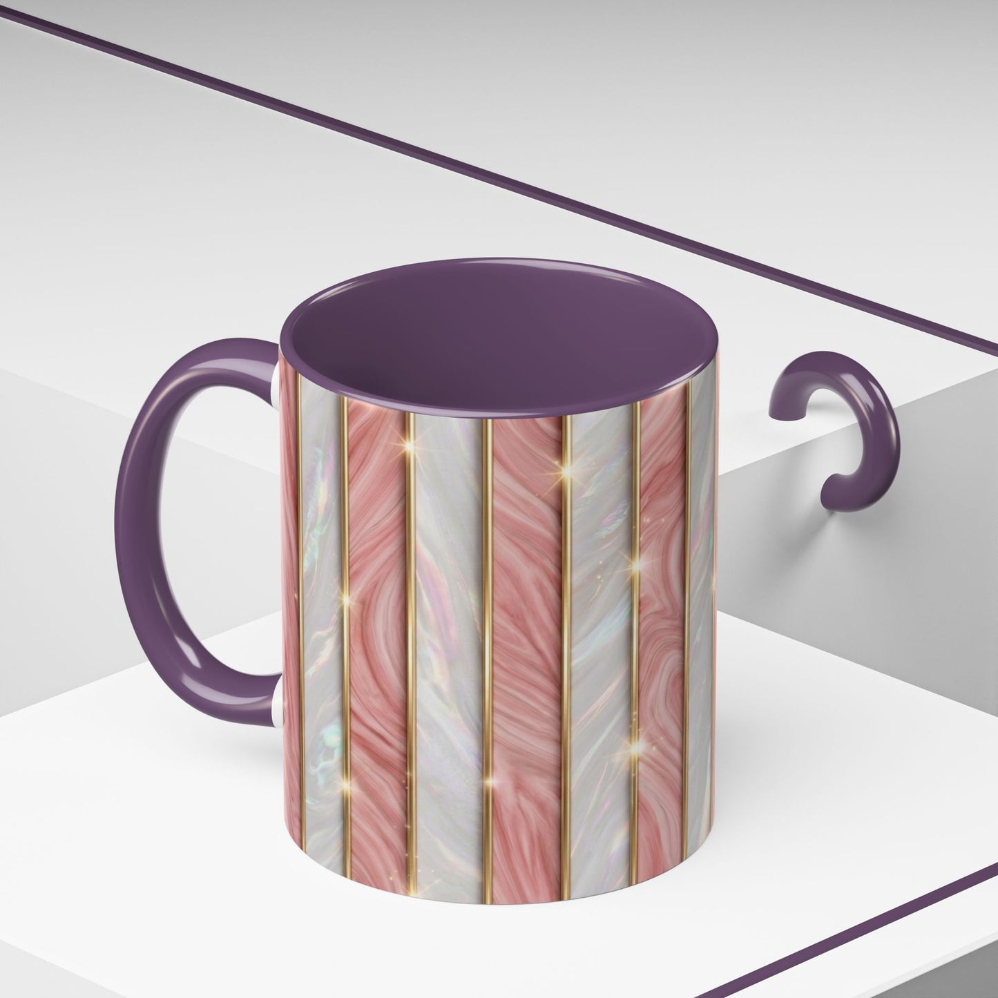 Pink Marble Coffee Mug, Gold Stripe Faux Agate Cup, Glam Desk Accessory, Elegant Tea Mug, Luxury Gift for Her, Chic Office Desk Decor