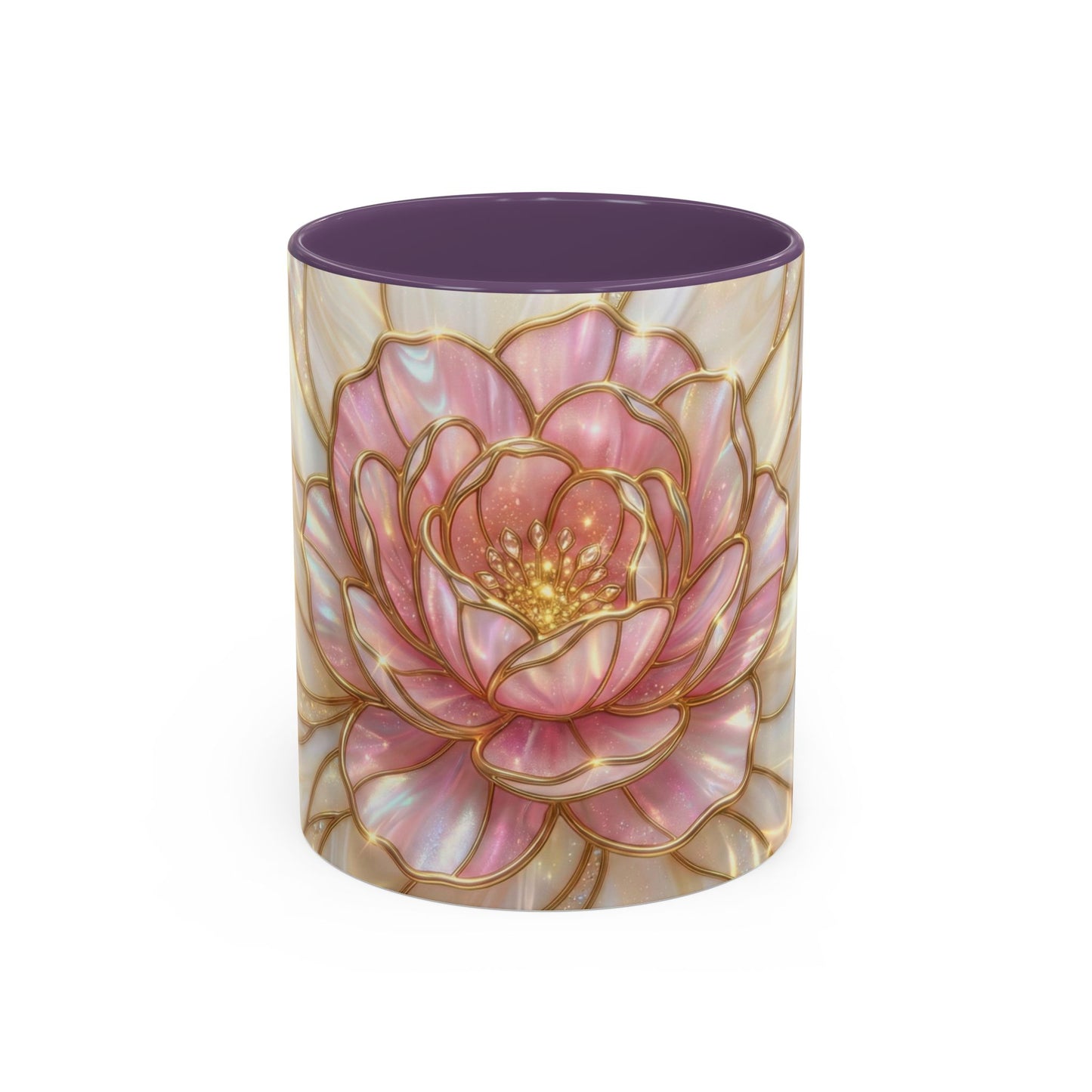 Pink Peony Stained Glass Mug, Gold Floral Coffee Cup, Elegant Flower Gift For Her, Fairycore Tea Cup, Mothers Day Present, Pearl Art Decor