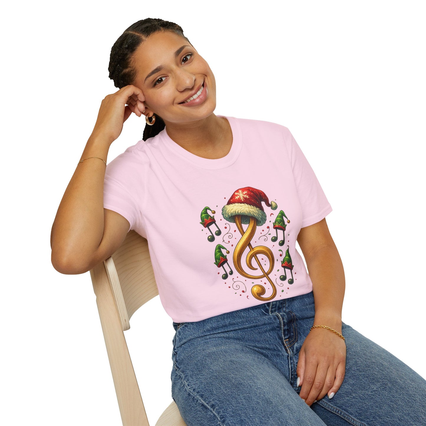 Christmas Music Shirt, Treble Clef Santa Hat Tee, Music Notes Elf Hats Christmas Shirt, Holiday Music Lover Gift, Funny Music Teacher Tee