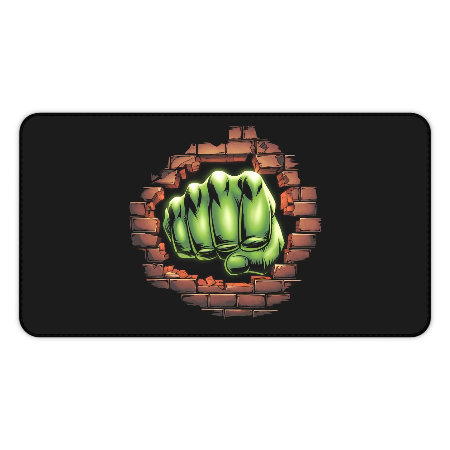 Desk Mat Green Fist Smashing Through Wall Fun Design Comic Book Mouse Pad for Geeks