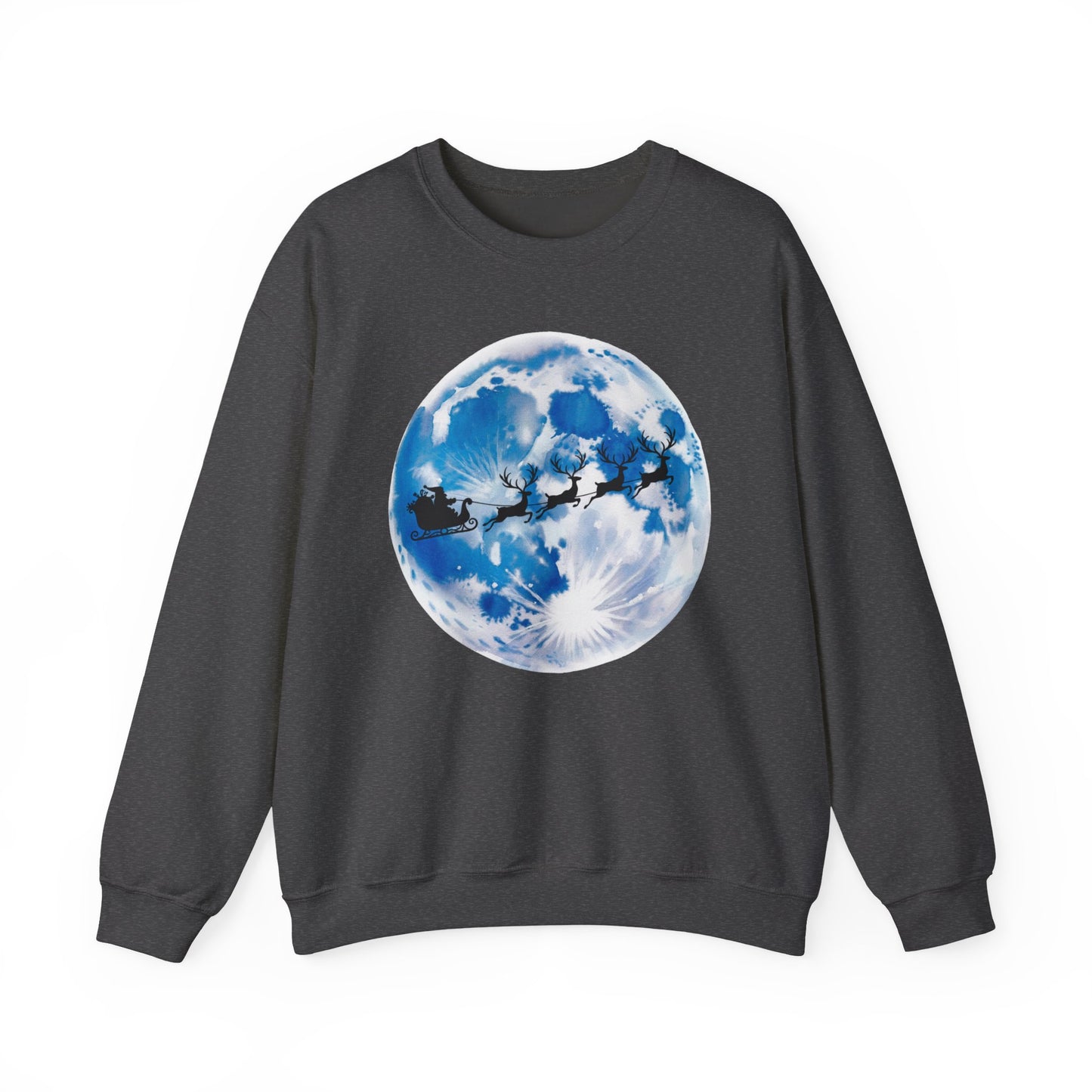 Santa And Reindeer Full Moon Christmas Sweatshirt, Holiday Night Sky Sweater, Cozy Unisex Crewneck, Festive Gift For Christmas Lovers