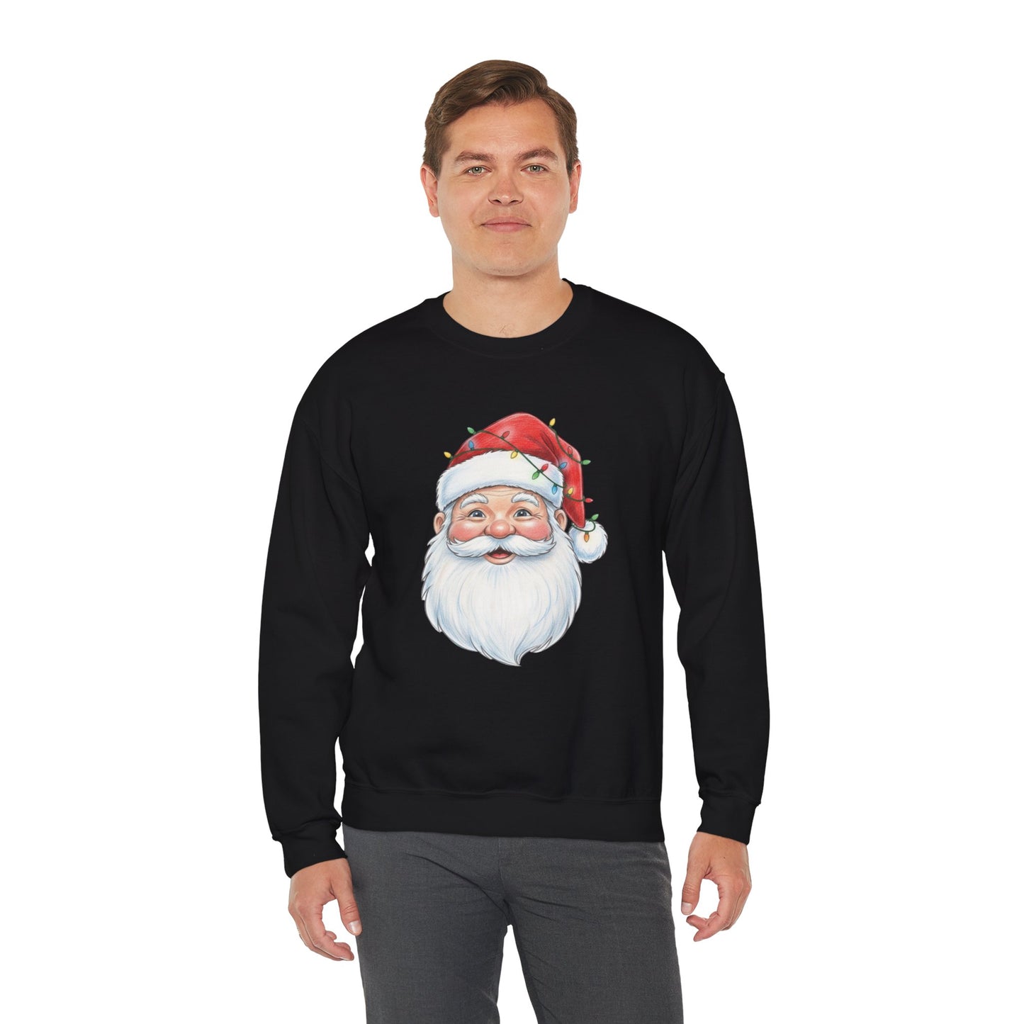 Santa Claus Christmas Sweatshirt, Vintage Santa Crewneck, Holiday Santa Face Sweater, Cute Christmas Lights Santa Shirt, Funny Xmas Sweatshirt