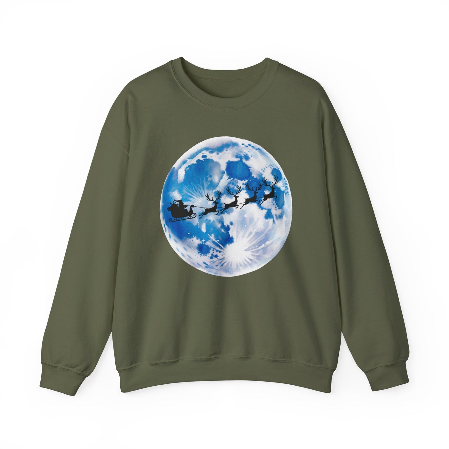 Santa And Reindeer Full Moon Christmas Sweatshirt, Holiday Night Sky Sweater, Cozy Unisex Crewneck, Festive Gift For Christmas Lovers