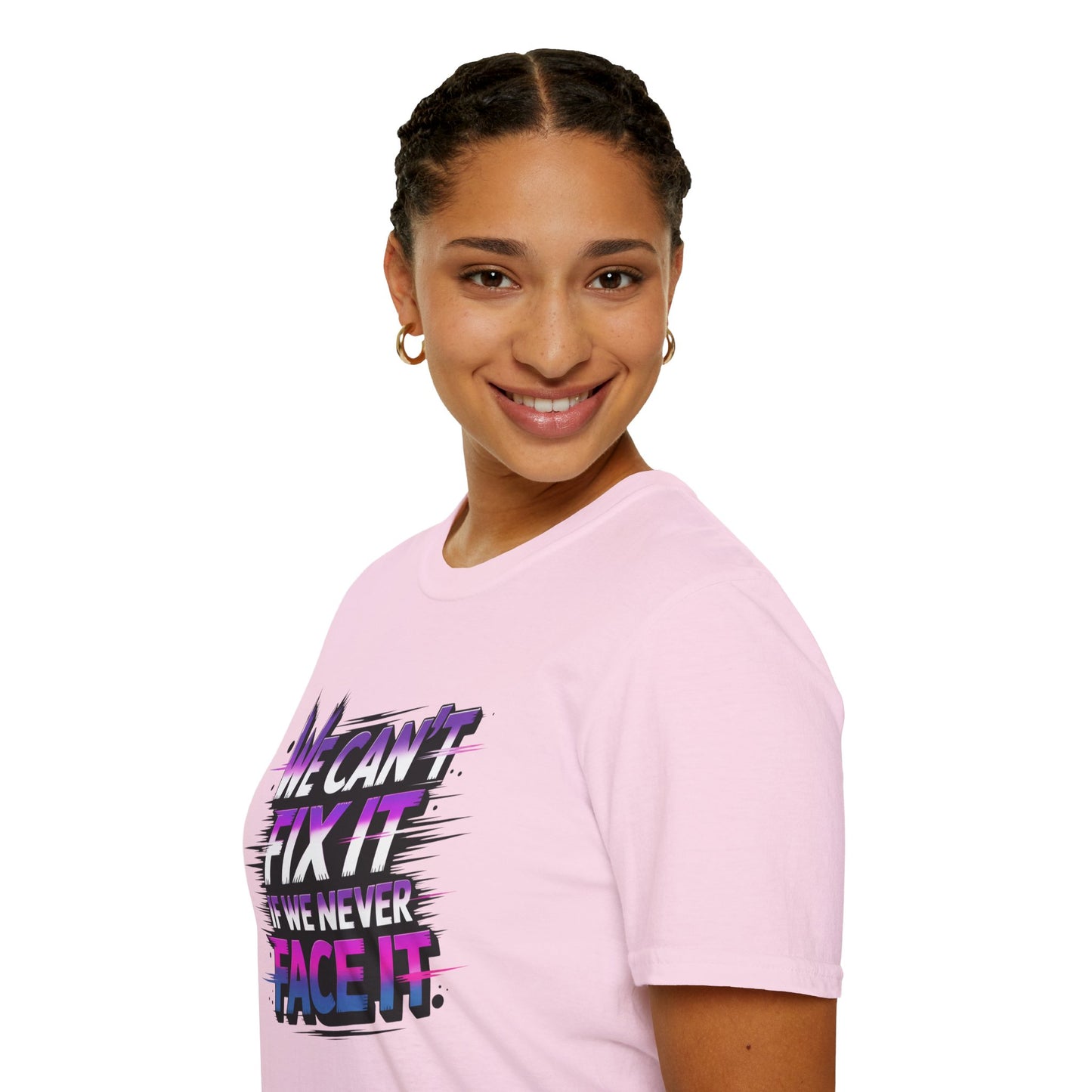 We Can't Fix It If We Never Face It T-Shirt, KPop Anime Inspired Graphic Tee, Motivational Quote Shirt, Empowering Aesthetic Top For Fans And Dreamers