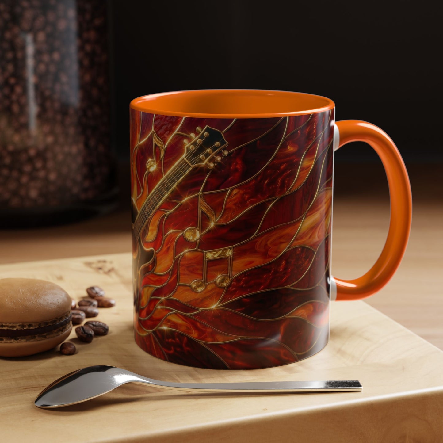 Stained Glass Guitar Mug, Fire Guitar Coffee Mug, Music Lover Gift Mug, Rock Guitar Art Cup, Musician Gift Mug, Guitar Lover Cup