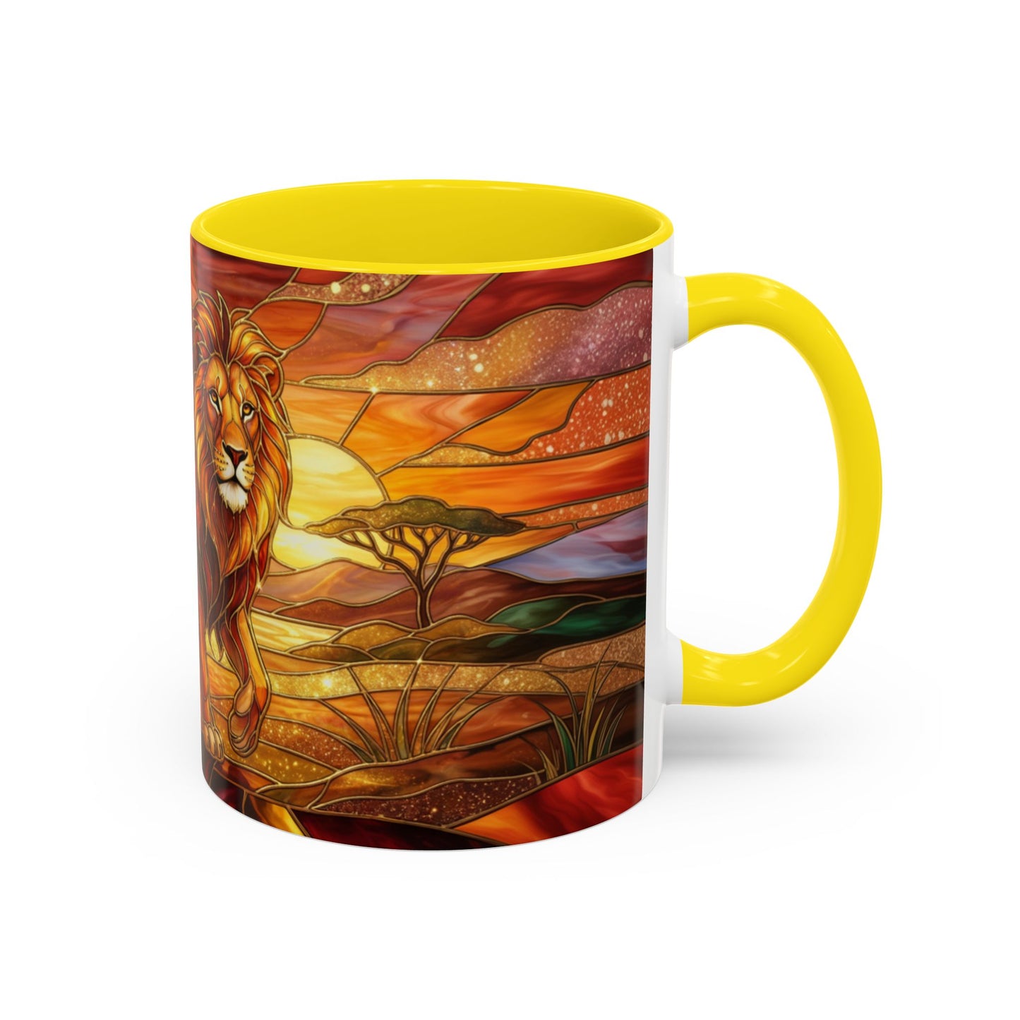 Stained Glass Lion Mug, Majestic Lion Coffee Cup, African Sunset Art Mug, Safari Wildlife Gift, Colorful Lion Lover Ceramic Mug