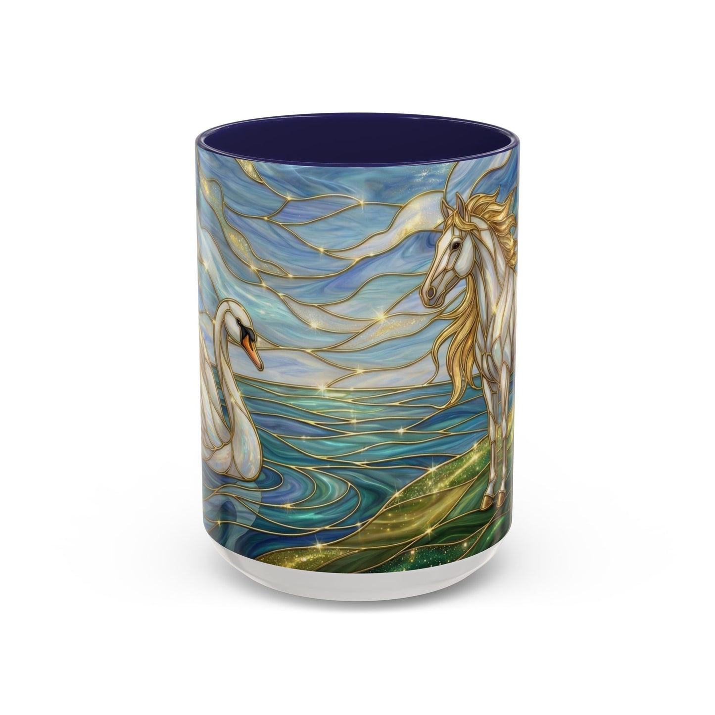 Swan And Horse Coffee Mug, Stained Glass Fantasy Art Mug, Elegant Animal Coffee Cup, Mythical Nature Gift, 11oz 15oz Ceramic Mug
