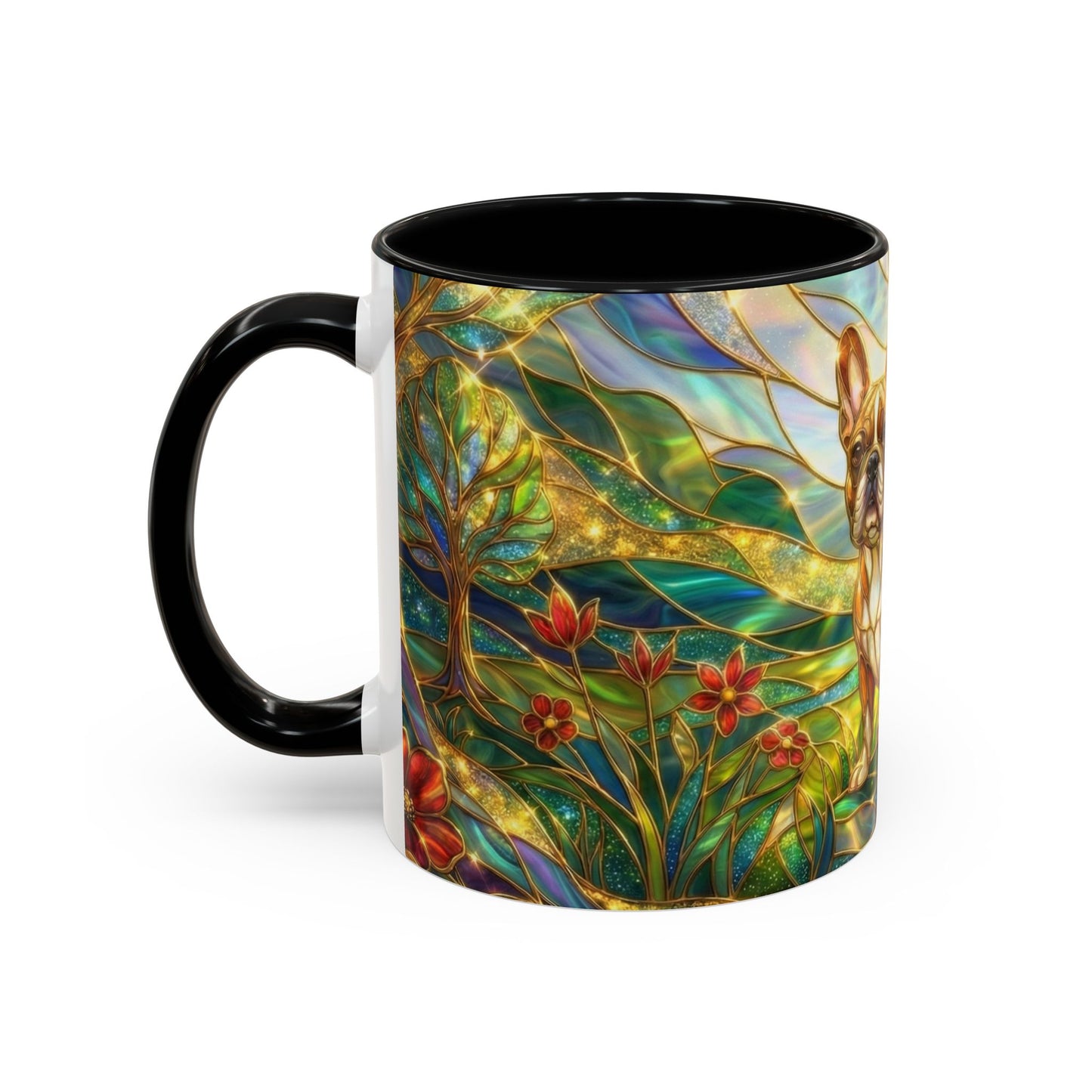 Stained Glass French Bulldog Mug, Frenchie Dog Coffee Mug, Dog Lover Gift Cup, Colorful Art Nouveau Dog Mug, Pet Lover Gift