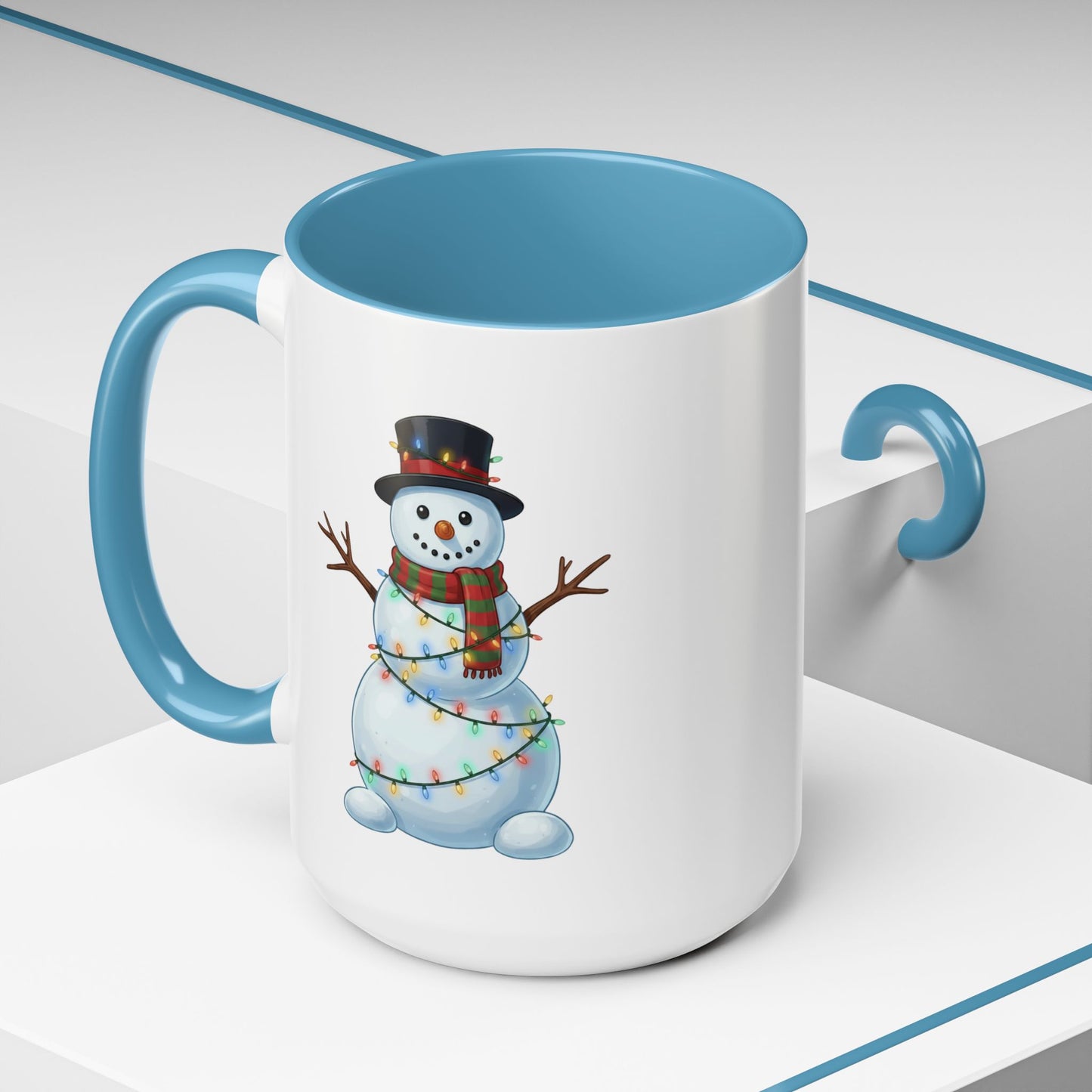 Snowman Christmas Mug, Snowman Wrapped in Lights Mug, Holiday Coffee Cup, Cute Winter Snowman Cup, Christmas Gift Mug, Xmas Cocoa Mug