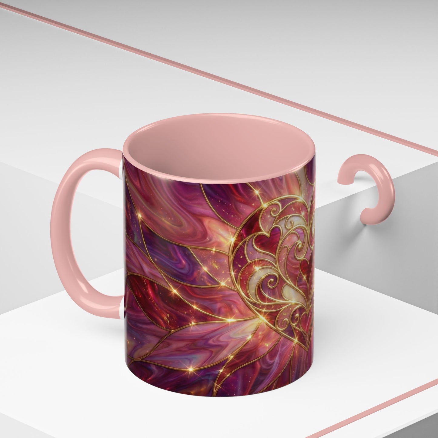 Stained Glass Heart Mug, Romantic Coffee Mug, Valentine Gift Mug, Love Heart Cup, Pink Aesthetic Mug, Anniversary Gift For Her