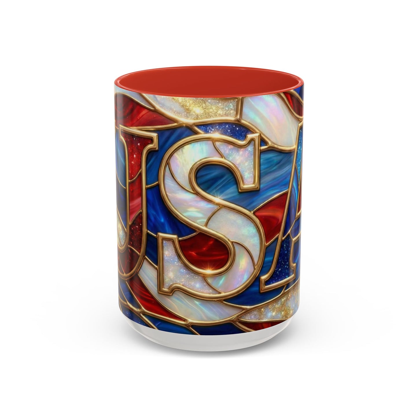 USA Patriotic Coffee Mug, Stained Glass USA Mug, Red White Blue Ceramic Mug, American Flag Style Mug, 11oz 15oz Mug