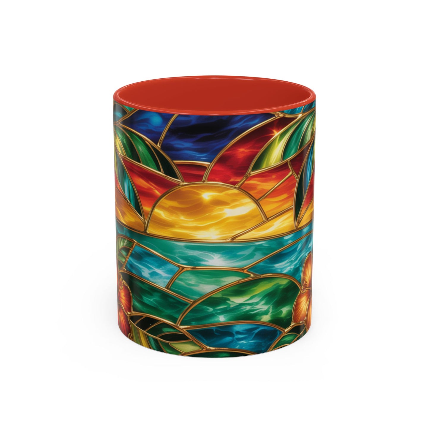 Stained Glass Tropical Sunset Mug, Hibiscus Flower Coffee Cup, Beach Lover Gift, Colorful Palm Tree Mug, Coastal Art Drinkware, Summer Cup