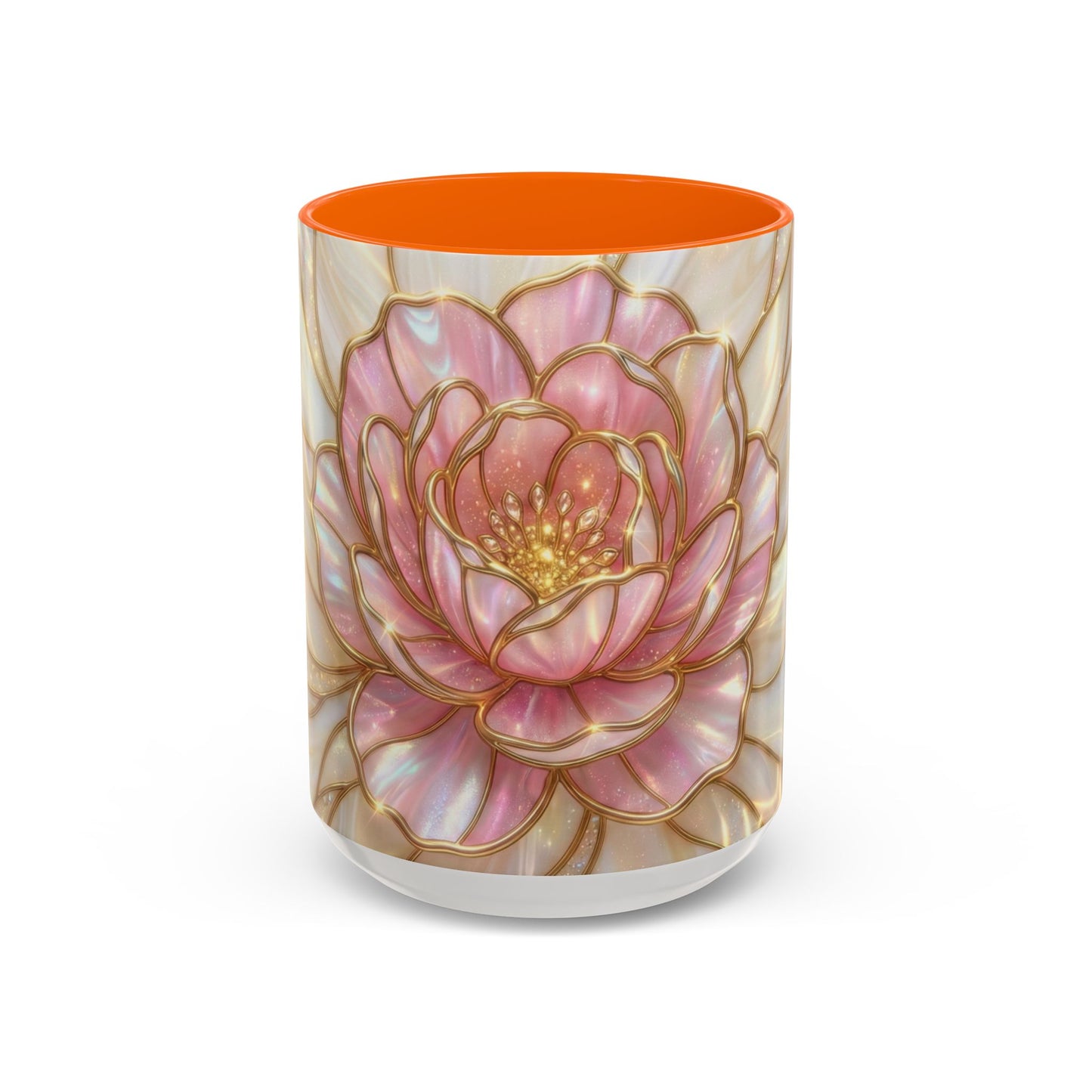 Pink Peony Stained Glass Mug, Gold Floral Coffee Cup, Elegant Flower Gift For Her, Fairycore Tea Cup, Mothers Day Present, Pearl Art Decor