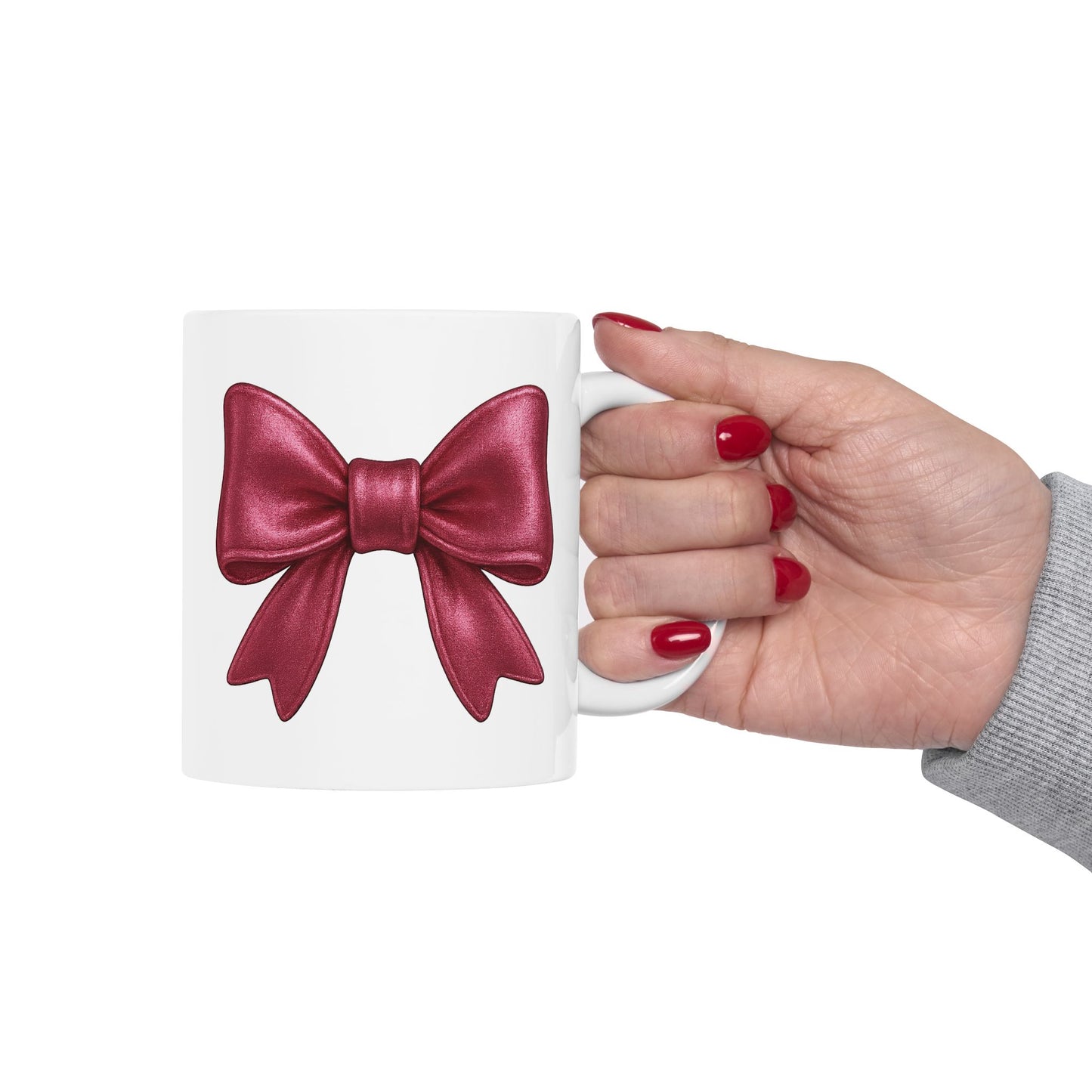 Pink Metallic Bow Mug - Cute Girly Coffee Cup | Glossy Ribbon Design | Gift for Her | Aesthetic Desk Mug | Feminine Ceramic Tea Mug