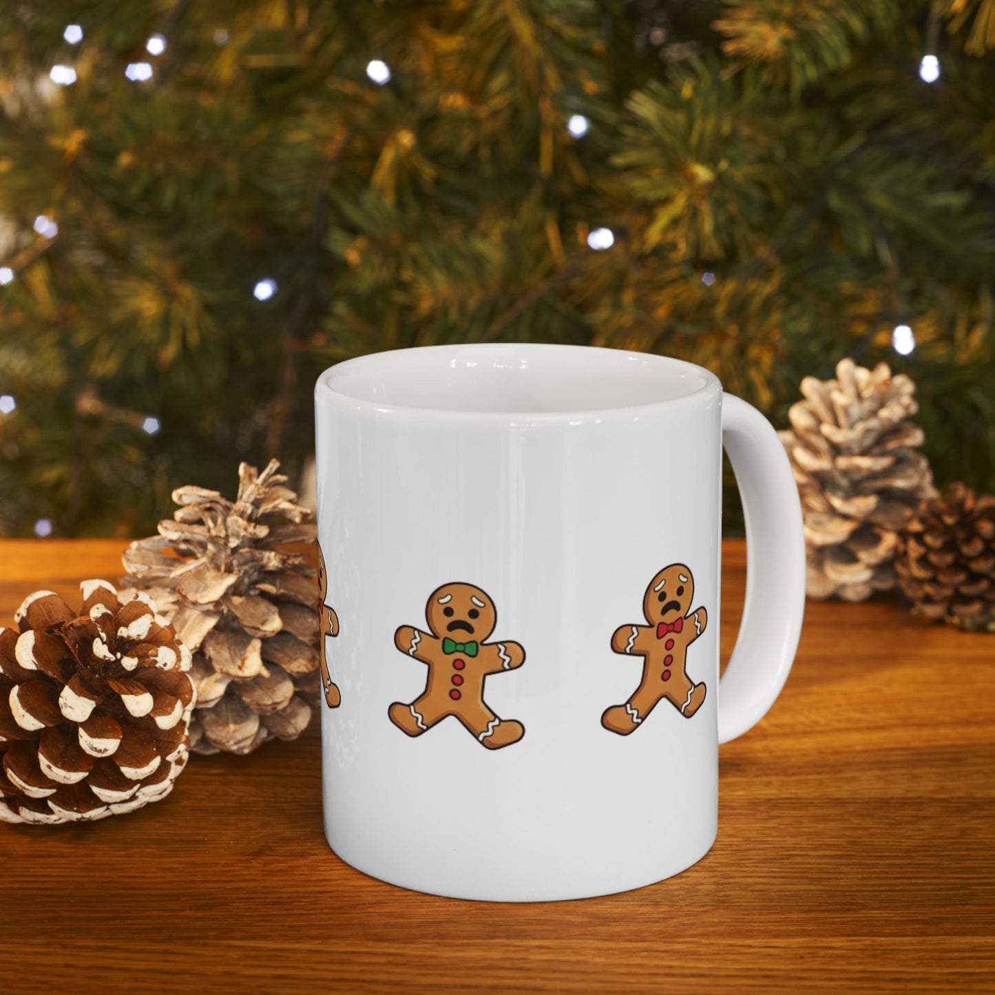 Funny Christmas Mug, Snowman and Gingerbread Mug, Holiday Coffee Cup Gift, Cute Winter Hot Cocoa Mug, Playful Festive Arcade Design