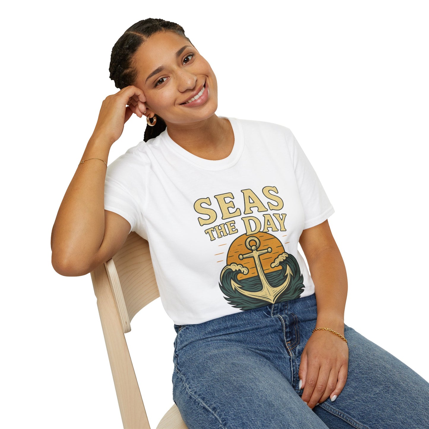 Seas the Day Shirt – Nautical Anchor Ocean Tee | Coastal Beach Graphic T-Shirt | Funny Seaside Pun Gift | Unisex Summer Travel Top