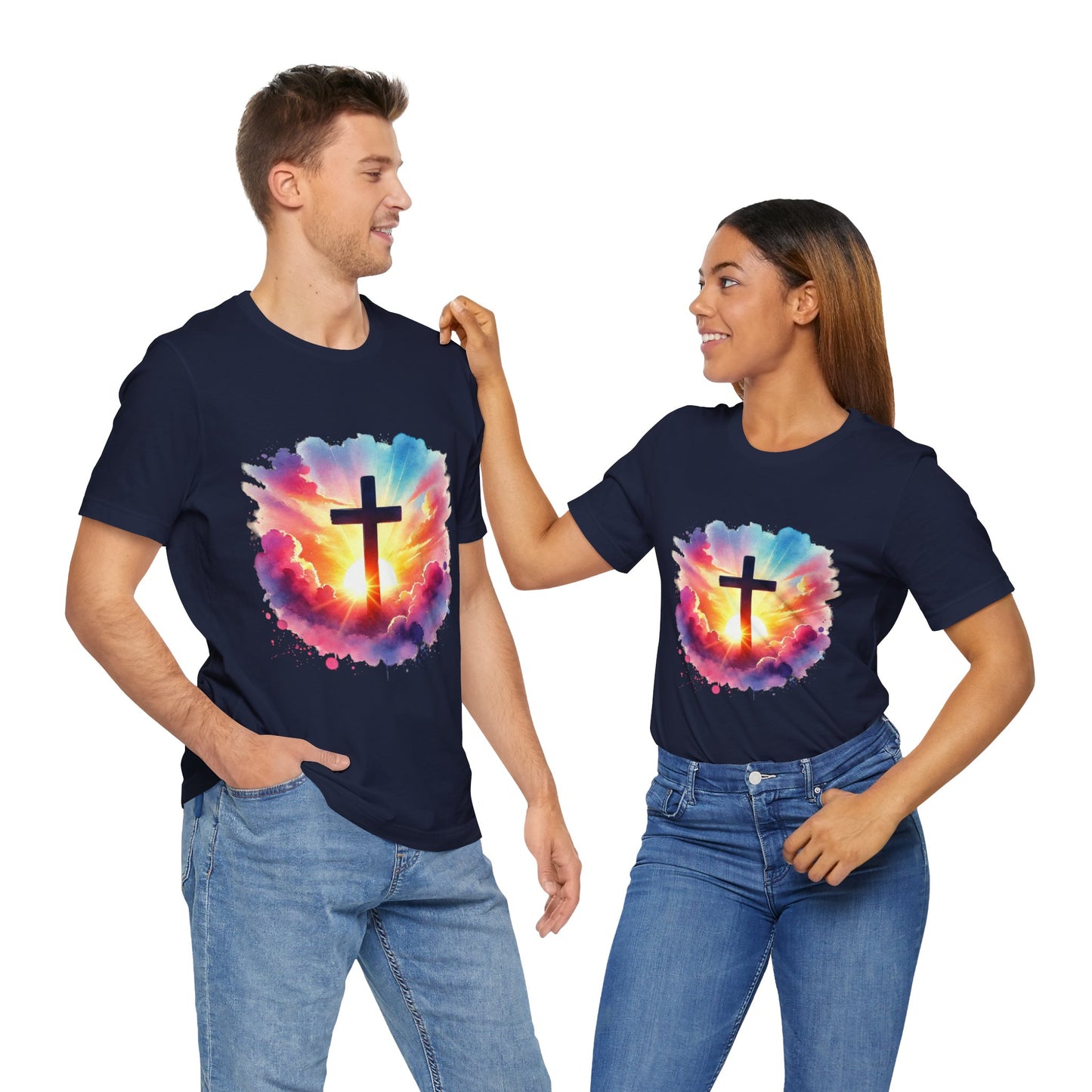 Faith Cross Sunburst Christian Tee | Inspirational Christian T-Shirt | Colorful Sunrise Cross Shirt | Faith Gifts for Women Men